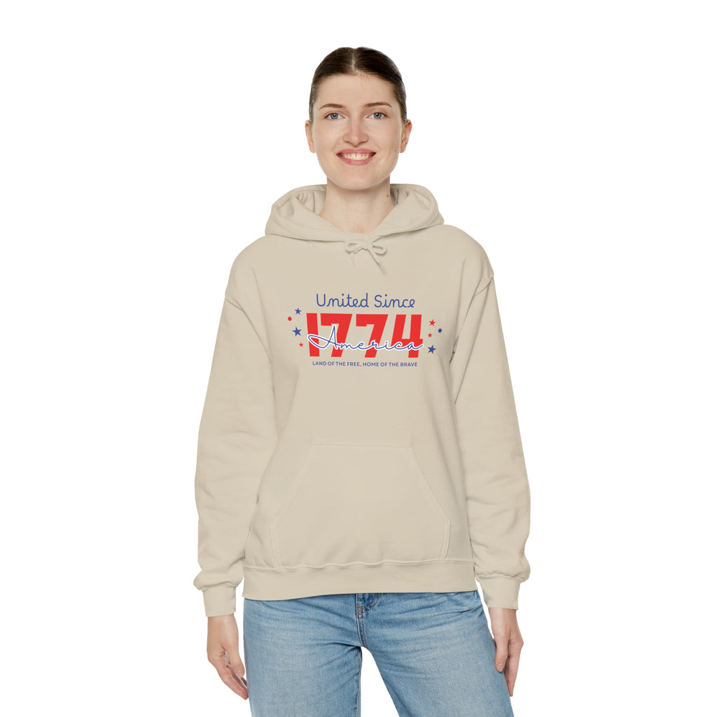 Patriotic Hooded Sweatshirt - United Since 1774, Unisex Pullover, 4th of July Gift, Cozy Fall Apparel, Red White Blue Hoodie