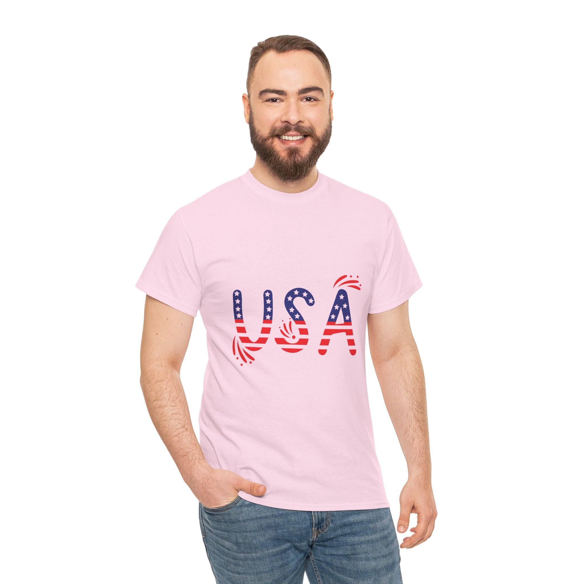 Patriotic USA Tee - Unisex Heavy Cotton T-Shirt for Independence Day, Barbecues, Festivals, Casual Wear, Gift