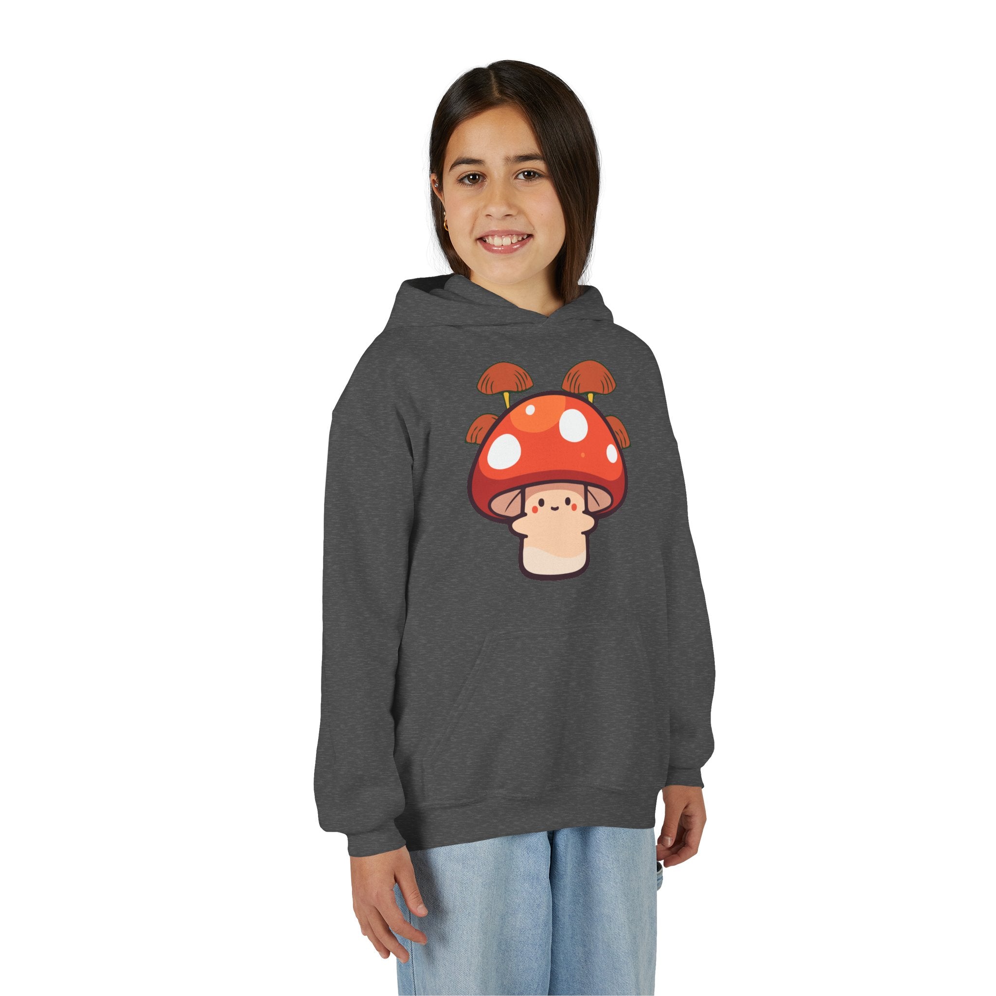 Cute Mushroom Youth Hoodie, Cozy Mushroom Sweatshirt for Kids, Perfect for Fall, Gifts for Young Nature Lovers, Fun Casual Wear