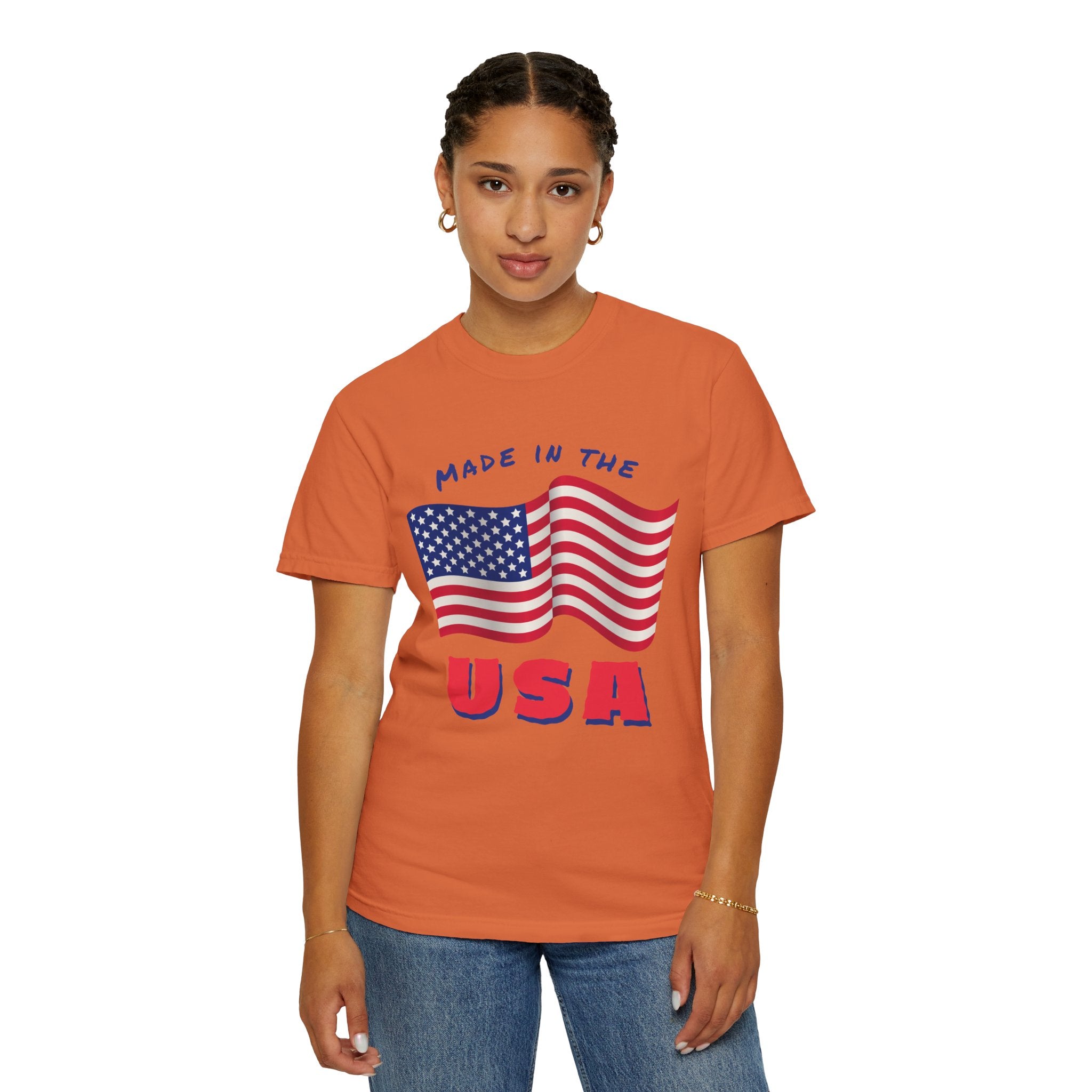 Patriotic T-Shirt for Celebrations, Made in the USA Tee, Unisex Garment-Dyed Shirt, July 4th Apparel, Red White Blue Tee