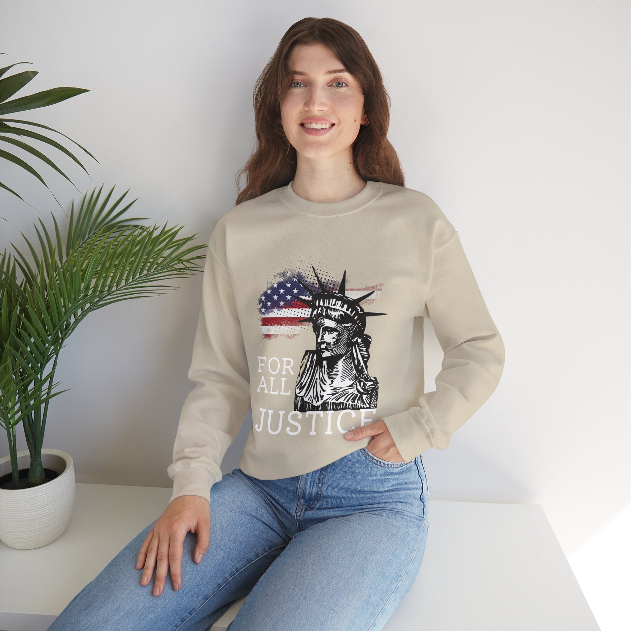 Justice Crewneck Sweatshirt - Unisex Heavy Blend, Patriotic Apparel, Comfortable Gift for Activists, USA Theme, Everyday Wear