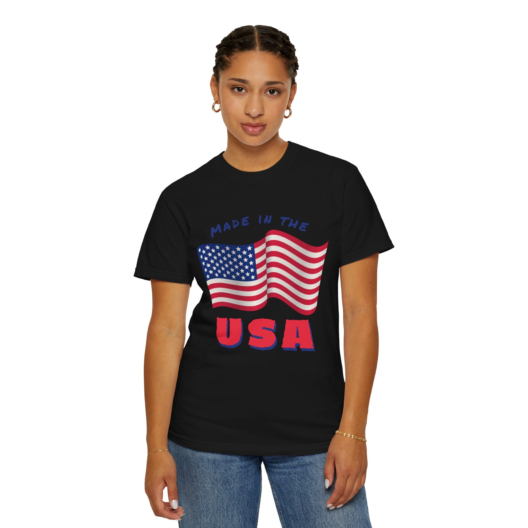 Patriotic T-Shirt for Celebrations, Made in the USA Tee, Unisex Garment-Dyed Shirt, July 4th Apparel, Red White Blue Tee