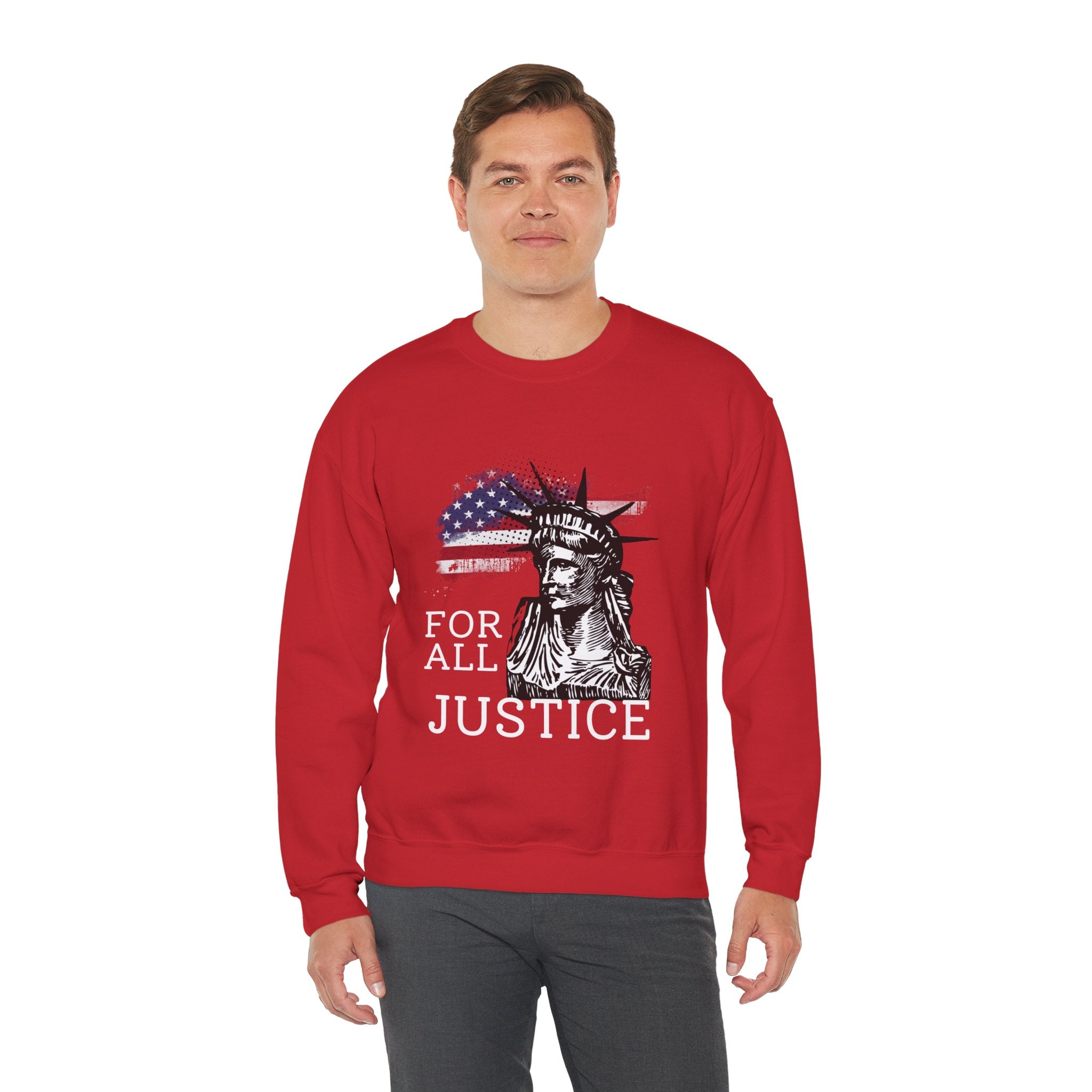 Justice Crewneck Sweatshirt - Unisex Heavy Blend, Patriotic Apparel, Comfortable Gift for Activists, USA Theme, Everyday Wear