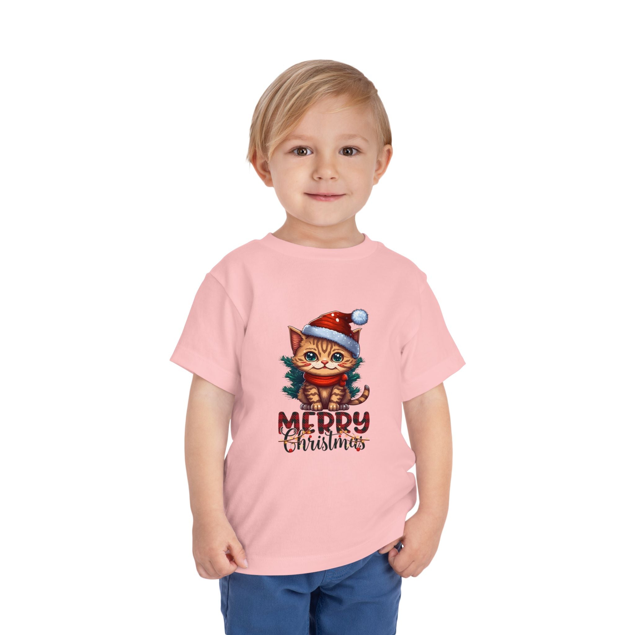 Cute Christmas Cat Tee for Toddlers, Holiday Shirt, Gift for Kids, Merry Christmas Tee, Fun Winter Wear, Festive Toddler Outfit