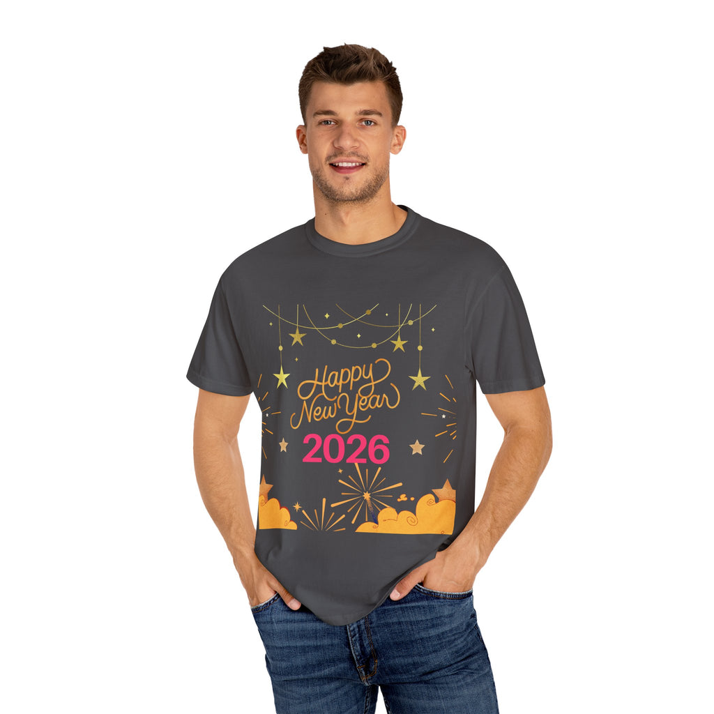 New Year Celebration T-Shirt | Unisex Garment-Dyed Tee with Happy New Year 2026 Design, Festive Apparel, Holiday Gift, Party Wear