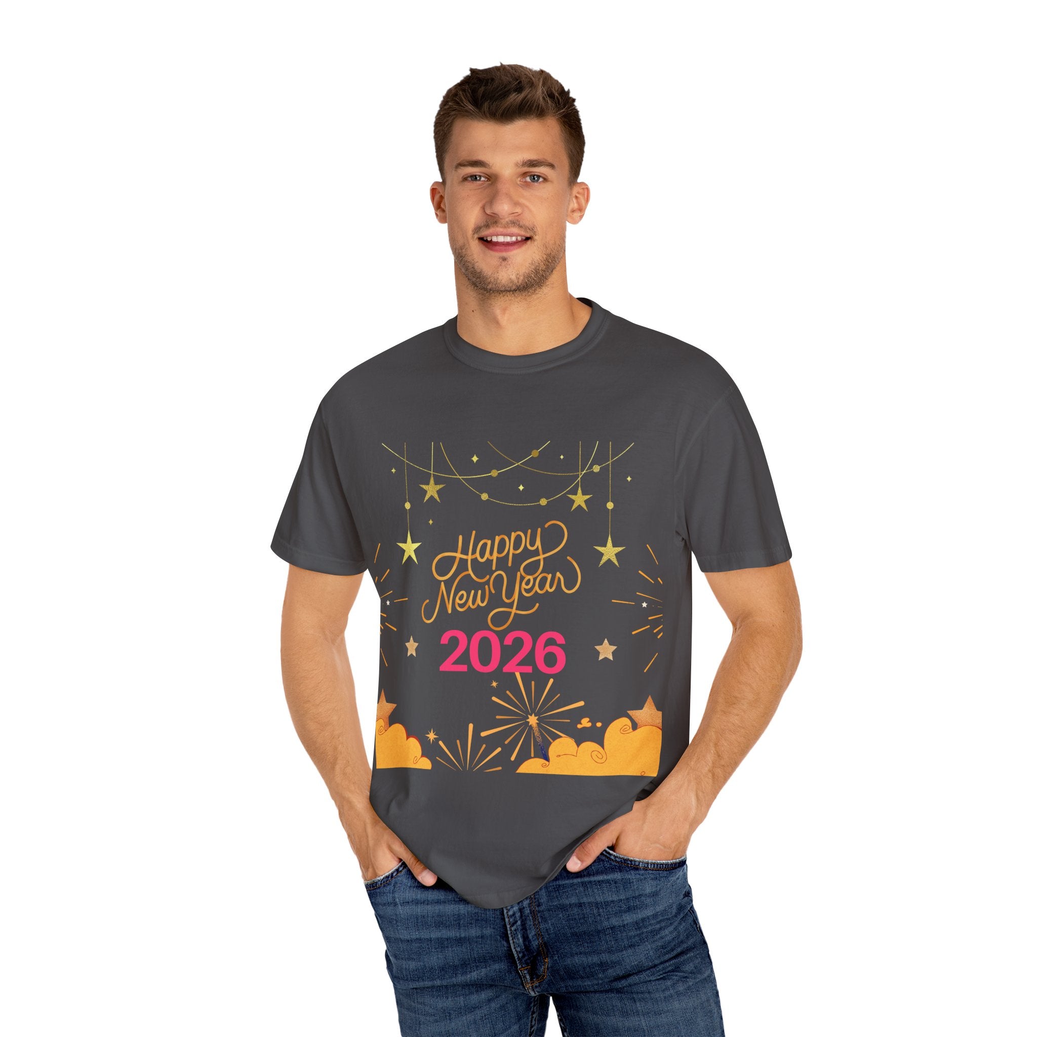 New Year Celebration T-Shirt | Unisex Garment-Dyed Tee with Happy New Year 2026 Design, Festive Apparel, Holiday Gift, Party Wear