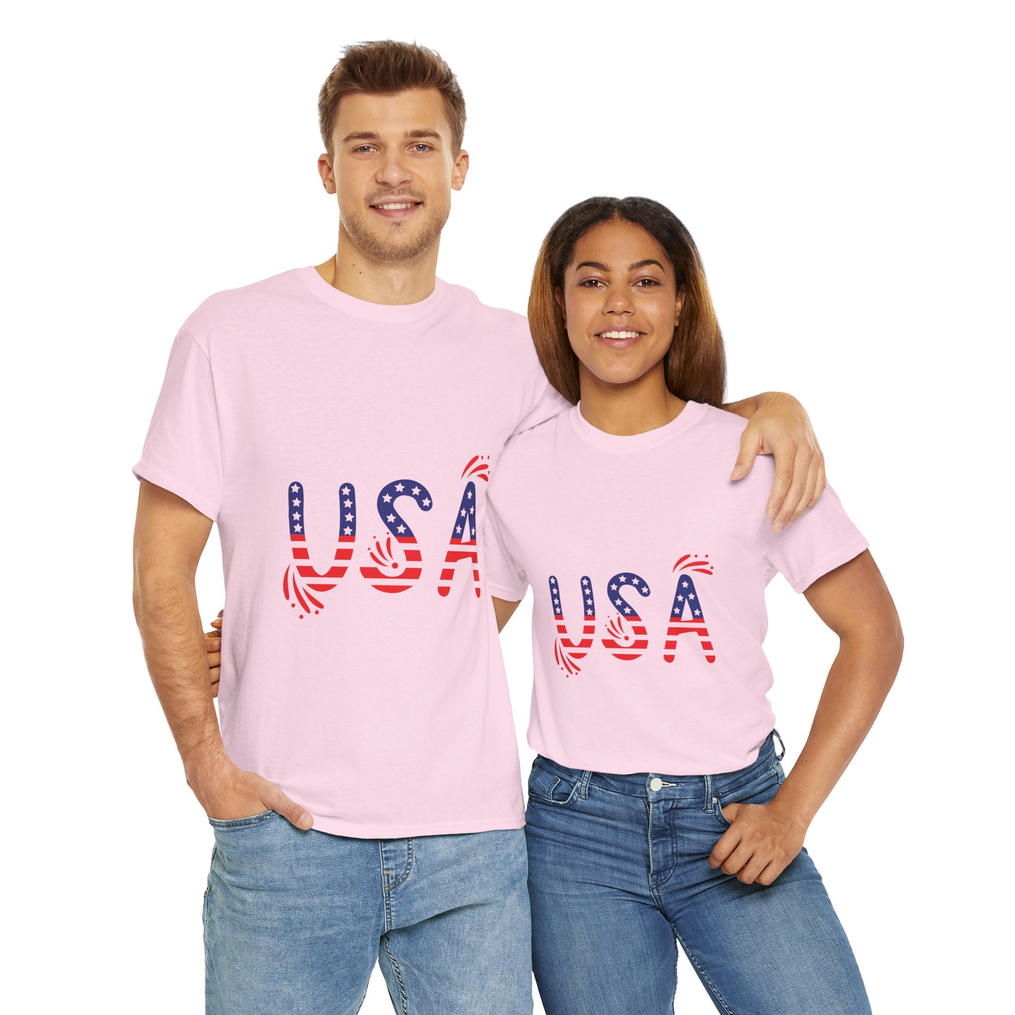Patriotic USA Tee - Unisex Heavy Cotton T-Shirt for Independence Day, Barbecues, Festivals, Casual Wear, Gift