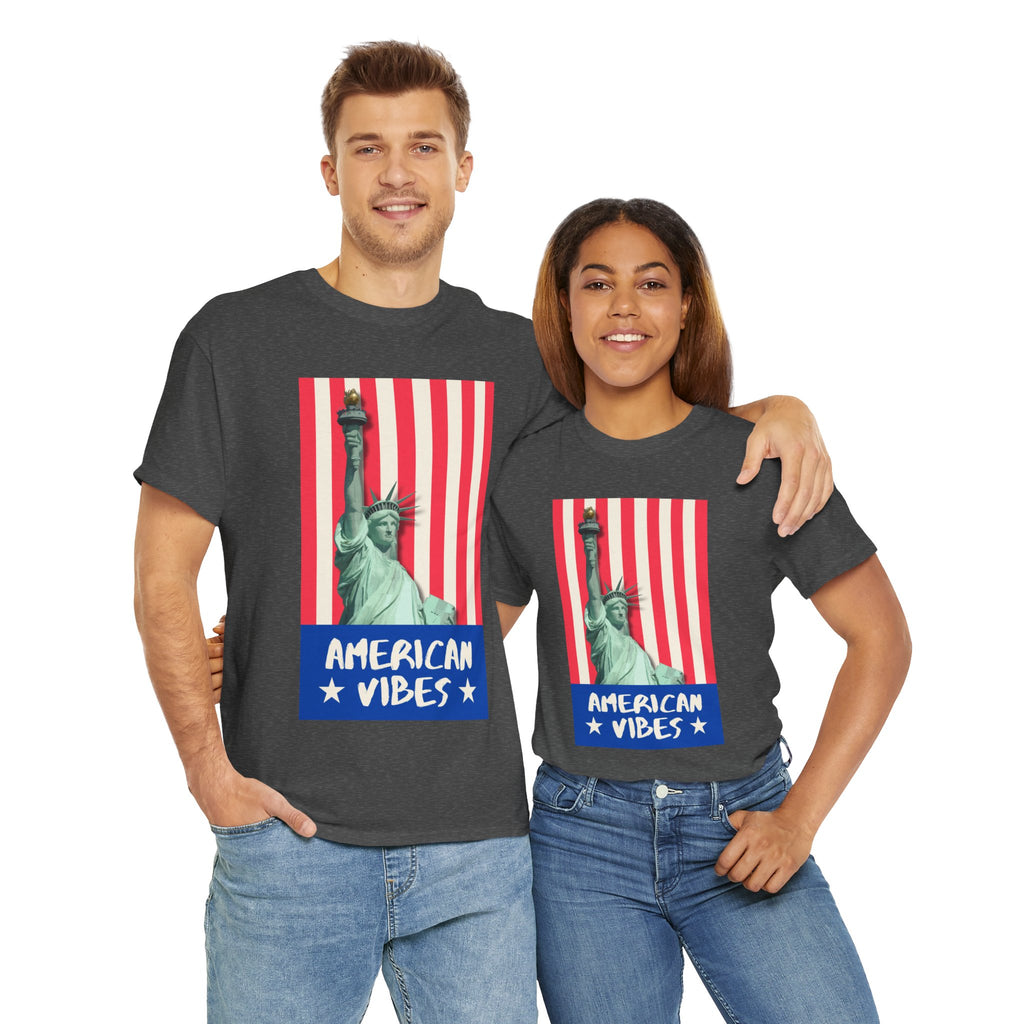 American Vibes Unisex Heavy Cotton Tee, Patriotic Shirt, Gift for Veterans, Independence Day Apparel, Summer Casual Wear