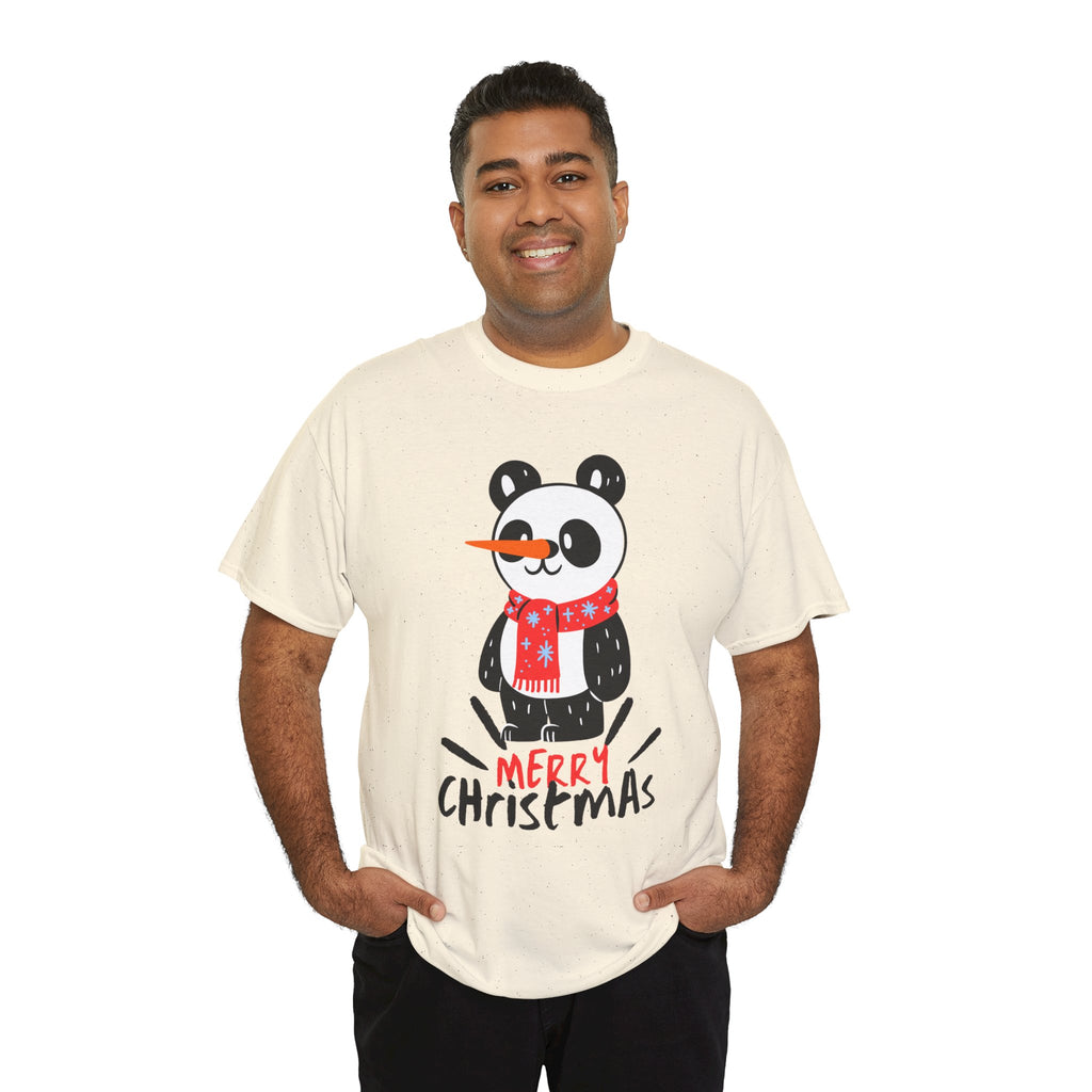 Cute Merry Christmas Panda Tee for Holiday Cheer, Unisex Cotton T-Shirt, Fun Gift for Him & Her, Christmas Apparel, Winter Gathering