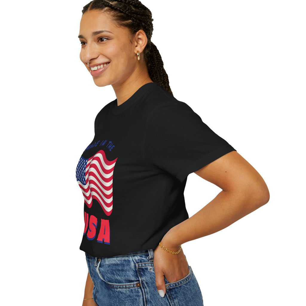Patriotic T-Shirt for Celebrations, Made in the USA Tee, Unisex Garment-Dyed Shirt, July 4th Apparel, Red White Blue Tee