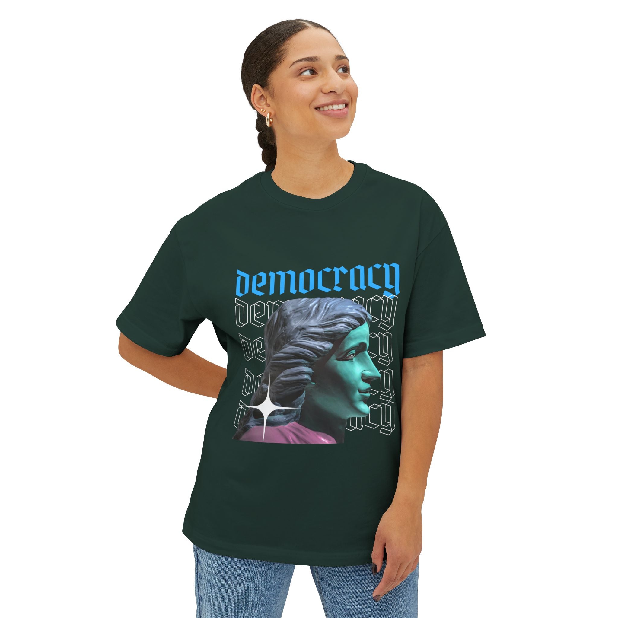 Democracy Graphic Oversized Tee, Unisex Boxy T-Shirt, Statement Fashion Top, Casual Wear, Gift for Activists, Cool Streetwear