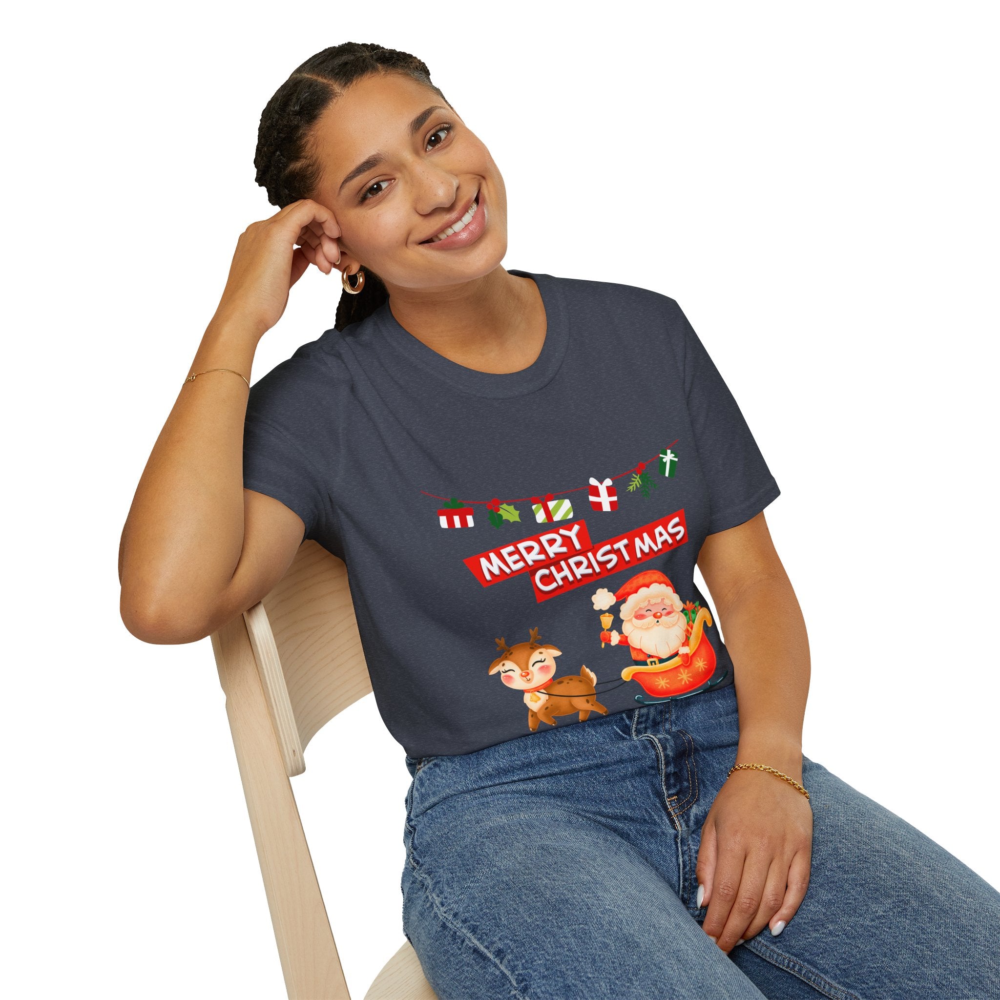 Christmas Cheer T-Shirt, Merry Christmas Tee, Festive Holiday Shirt, Unisex Christmas Apparel, Santa and Reindeer Design