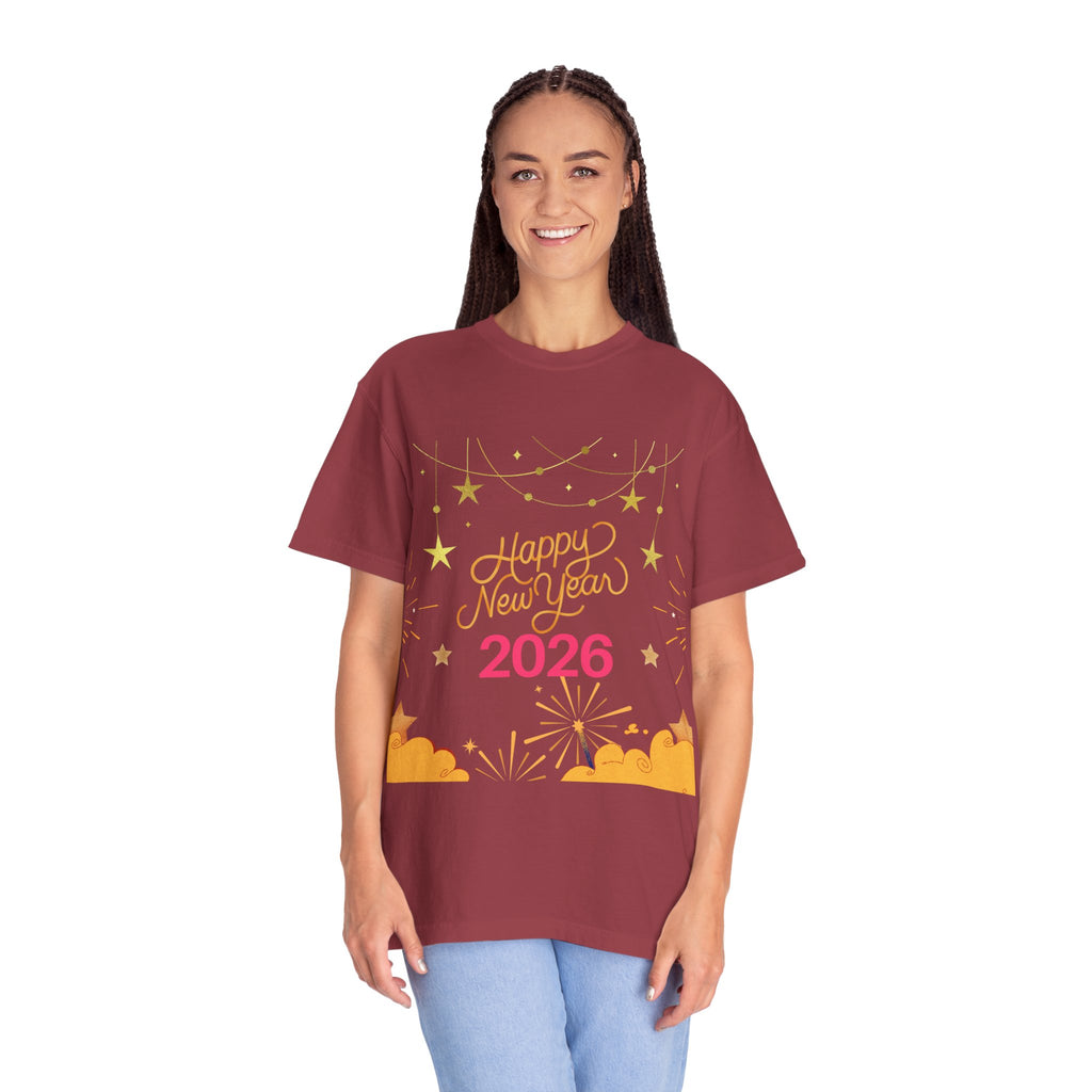 New Year Celebration T-Shirt | Unisex Garment-Dyed Tee with Happy New Year 2026 Design, Festive Apparel, Holiday Gift, Party Wear
