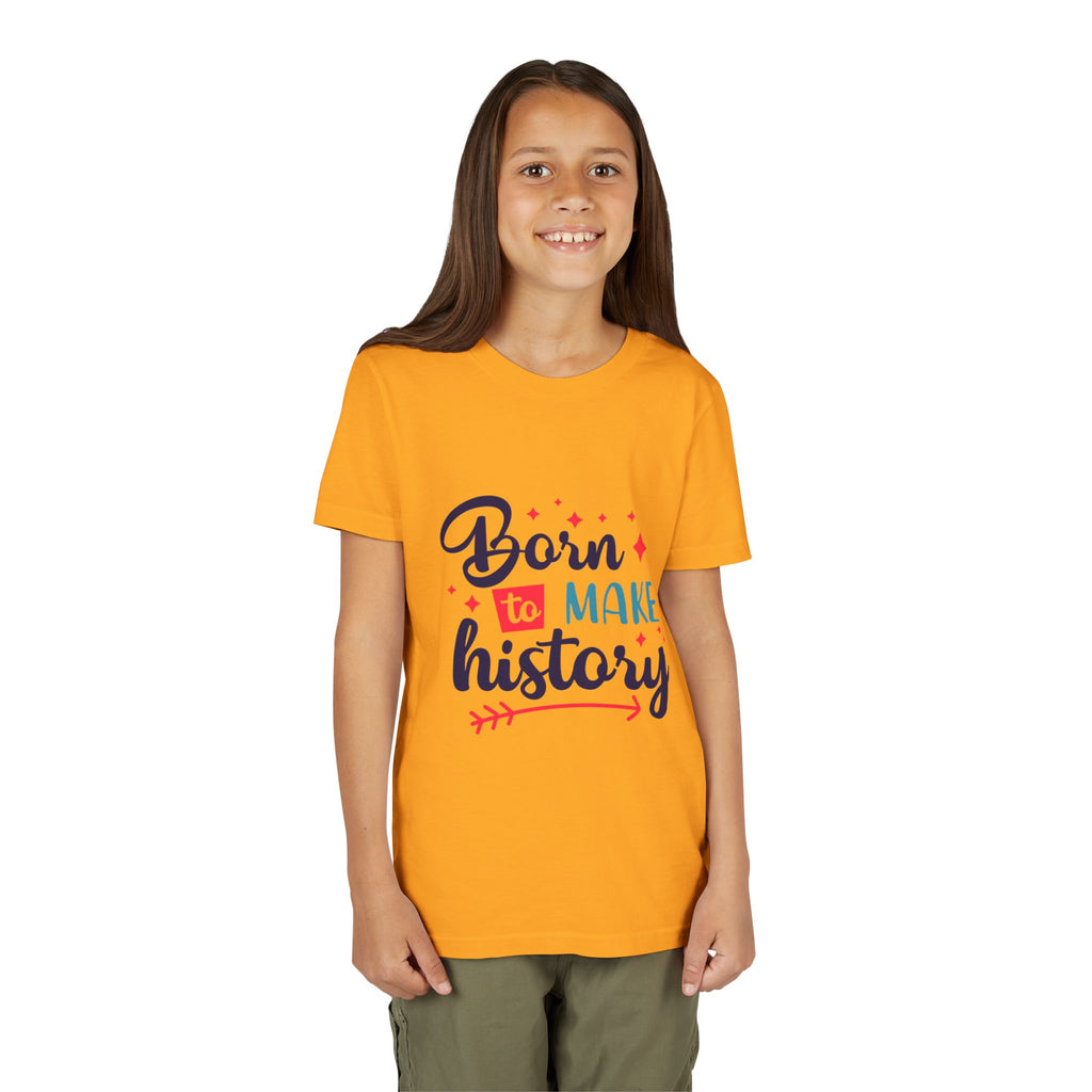 Inspired Youth Short Sleeve Tee: 'Born to Make History' Shirt, Kids Motivational Tee, Birthday Gift, Back to School, Fun Everyday Wear
