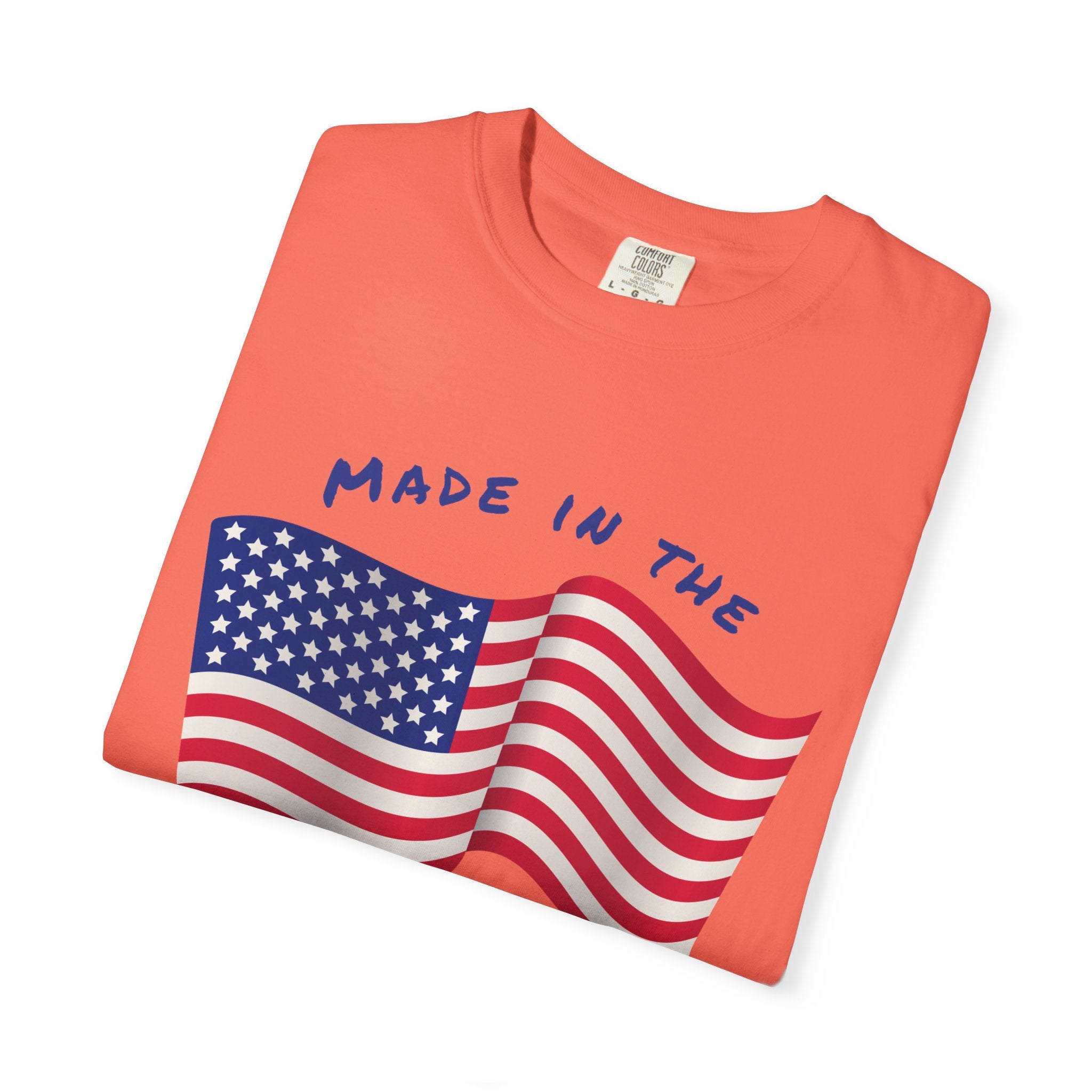 Patriotic T-Shirt for Celebrations, Made in the USA Tee, Unisex Garment-Dyed Shirt, July 4th Apparel, Red White Blue Tee