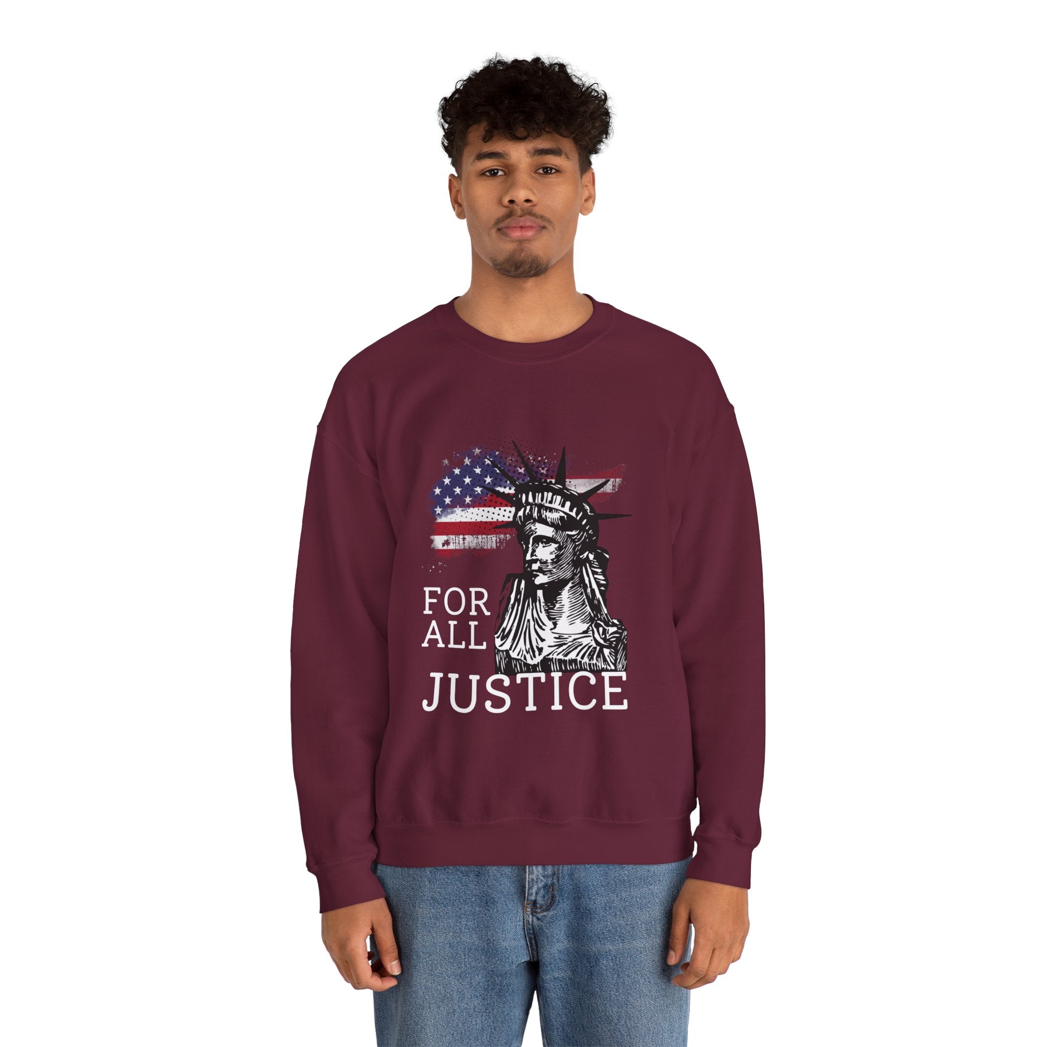 Justice Crewneck Sweatshirt - Unisex Heavy Blend, Patriotic Apparel, Comfortable Gift for Activists, USA Theme, Everyday Wear
