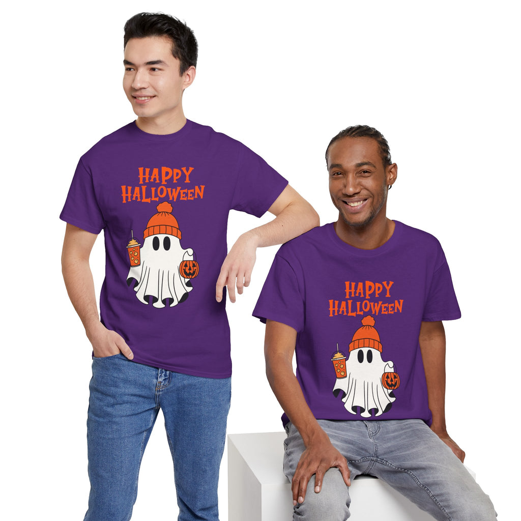 Happy Halloween Ghost Tee, Unisex Cotton T-Shirt, Halloween Apparel, Fall Fashion, Cute Halloween Gift, Ghost Tee