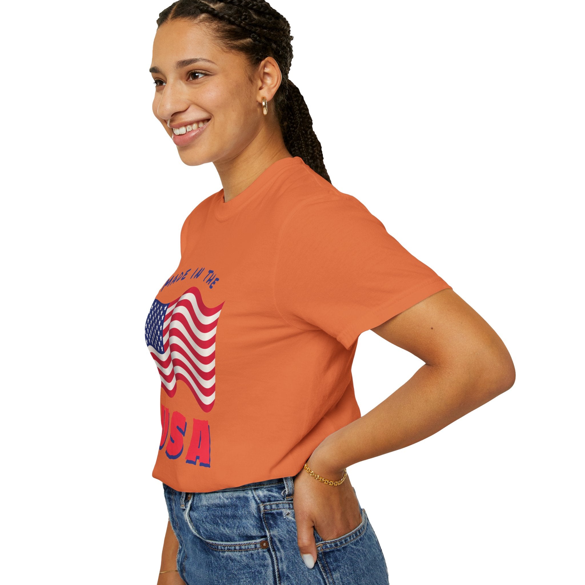 Patriotic T-Shirt for Celebrations, Made in the USA Tee, Unisex Garment-Dyed Shirt, July 4th Apparel, Red White Blue Tee