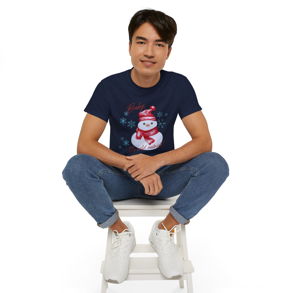 Winter Wonderland Snowman Tee, Unisex Cotton T-Shirt for Holiday Cheer, Christmas Party, Gift, Cozy Winter Apparel