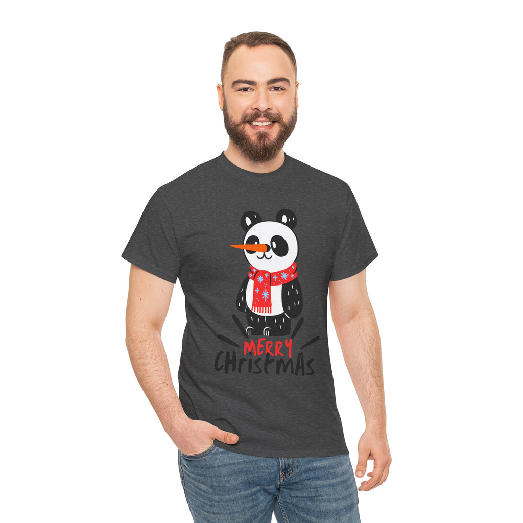 Cute Merry Christmas Panda Tee for Holiday Cheer, Unisex Cotton T-Shirt, Fun Gift for Him & Her, Christmas Apparel, Winter Gathering
