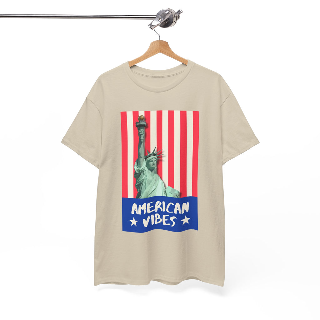 American Vibes Unisex Heavy Cotton Tee, Patriotic Shirt, Gift for Veterans, Independence Day Apparel, Summer Casual Wear
