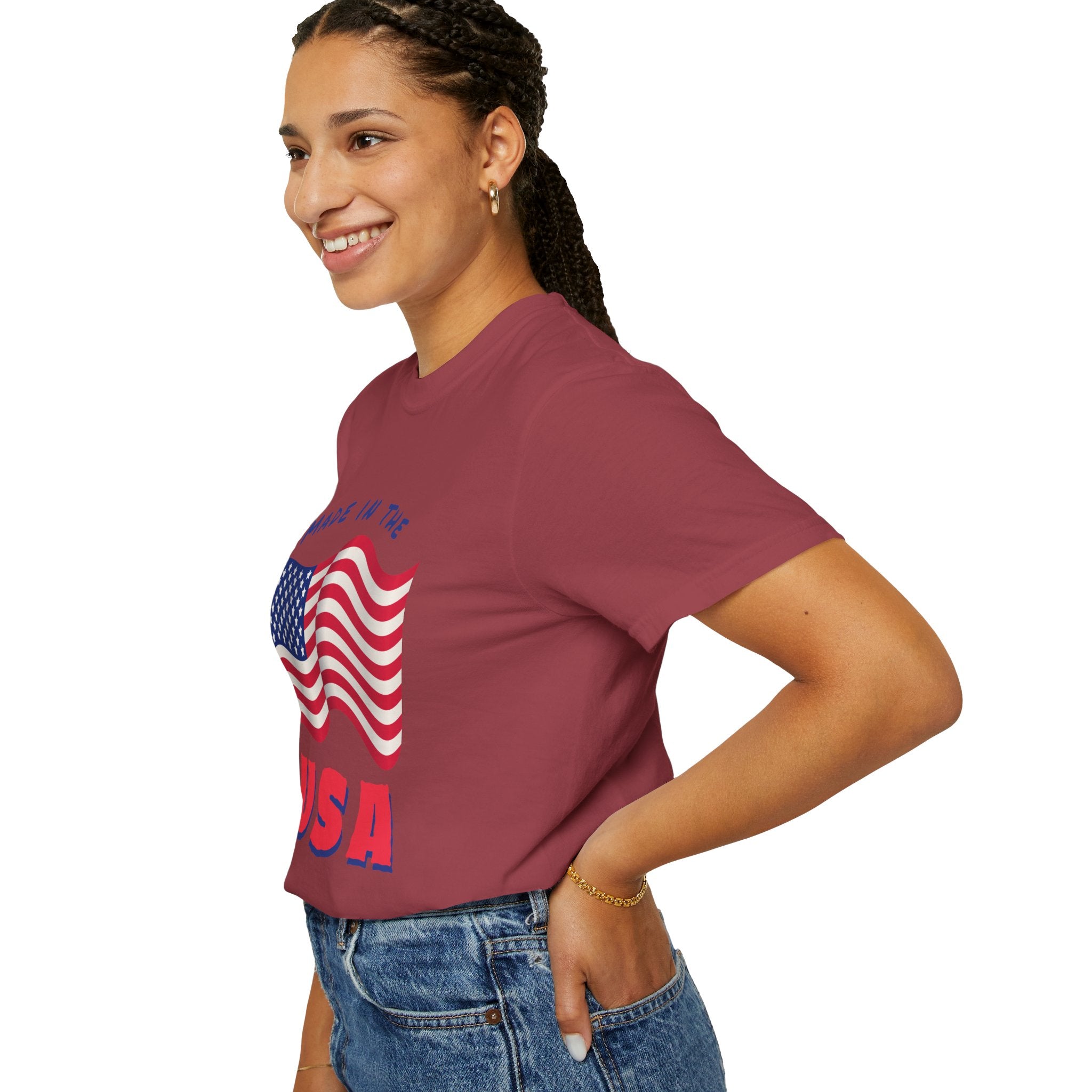 Patriotic T-Shirt for Celebrations, Made in the USA Tee, Unisex Garment-Dyed Shirt, July 4th Apparel, Red White Blue Tee