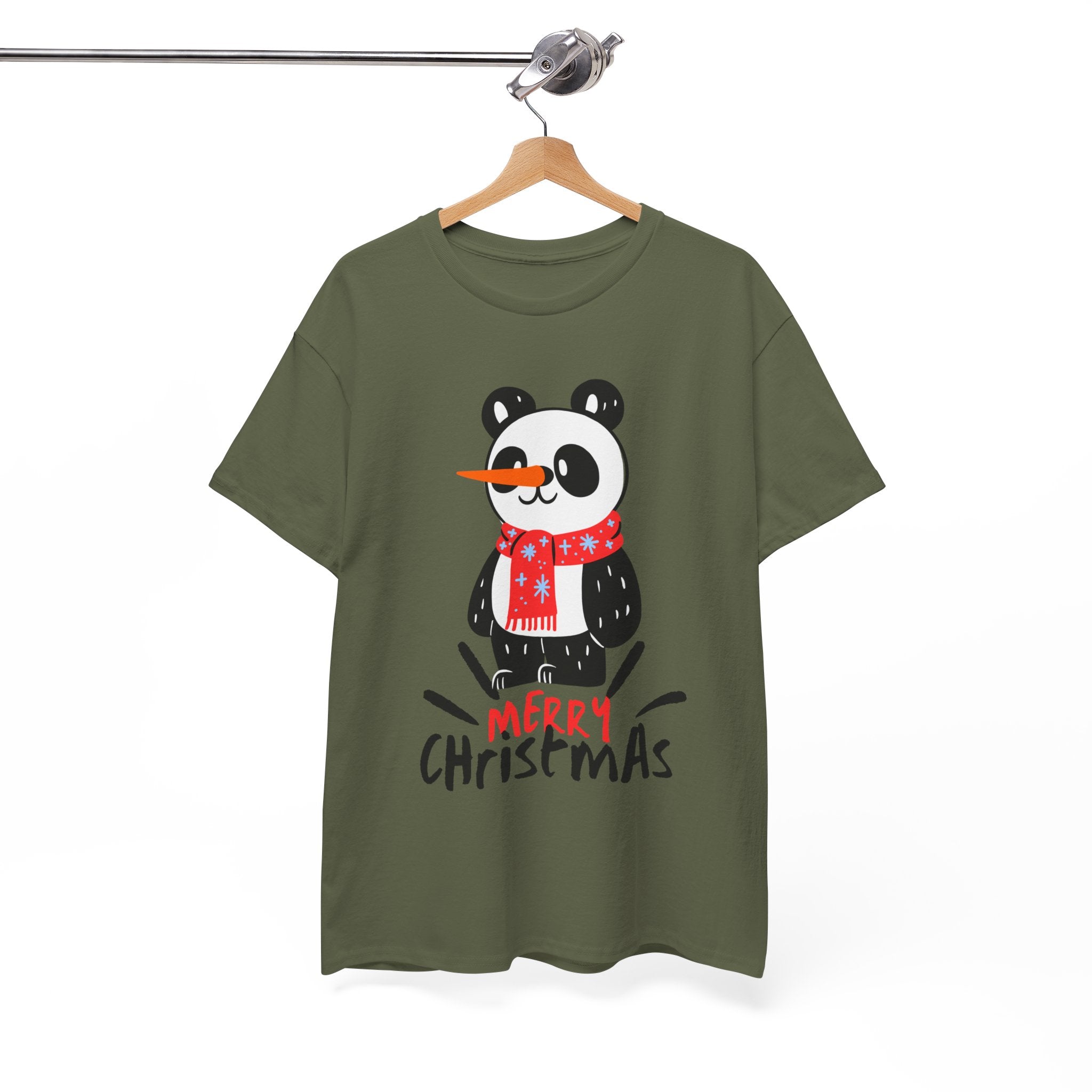 Cute Merry Christmas Panda Tee for Holiday Cheer, Unisex Cotton T-Shirt, Fun Gift for Him & Her, Christmas Apparel, Winter Gathering