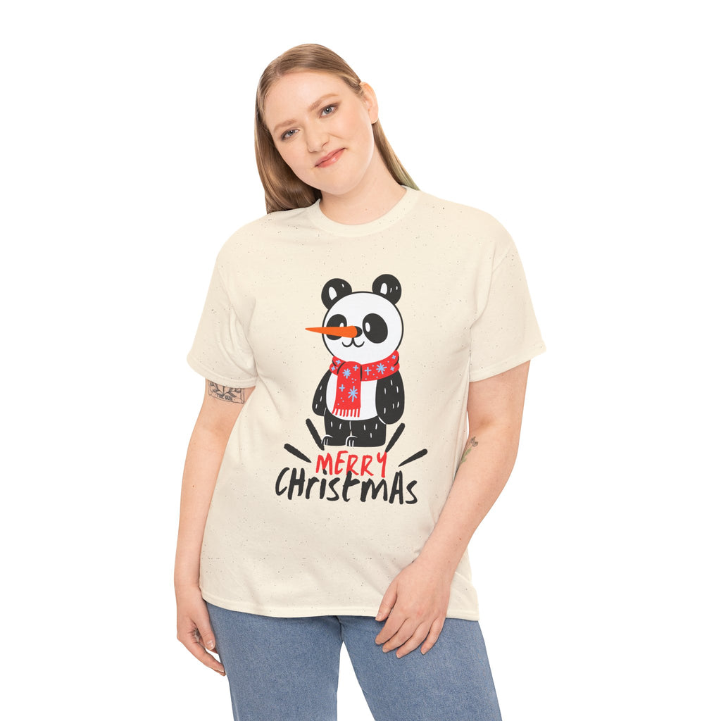 Cute Merry Christmas Panda Tee for Holiday Cheer, Unisex Cotton T-Shirt, Fun Gift for Him & Her, Christmas Apparel, Winter Gathering
