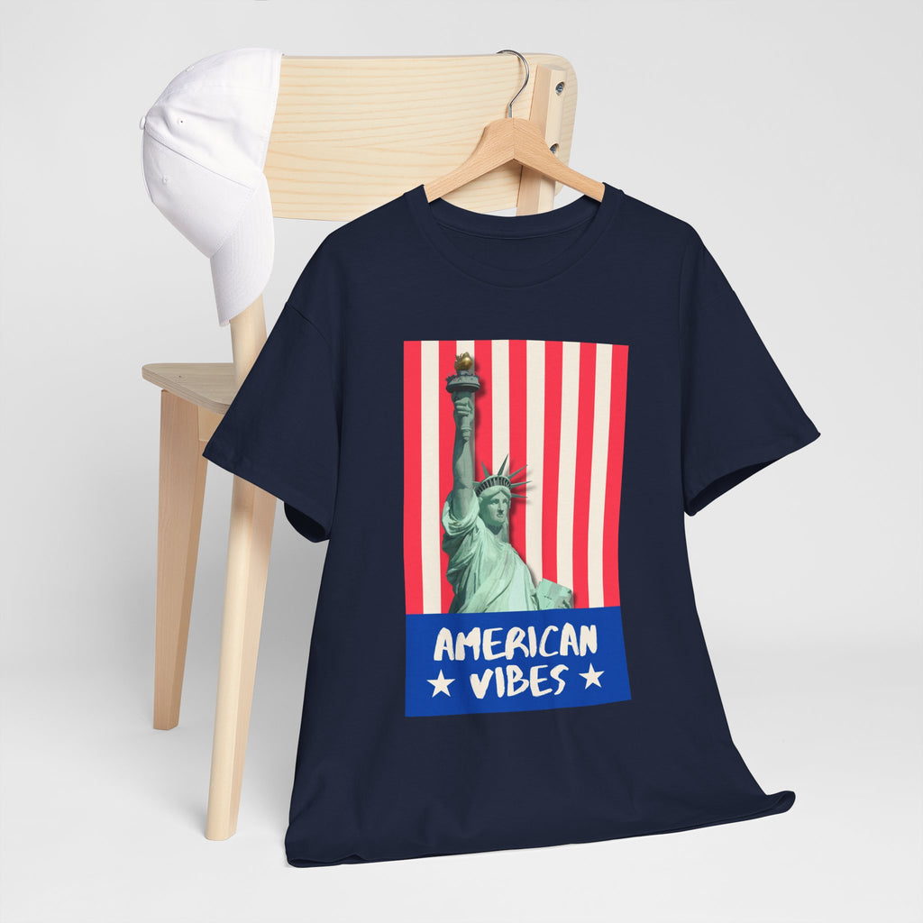 American Vibes Unisex Heavy Cotton Tee, Patriotic Shirt, Gift for Veterans, Independence Day Apparel, Summer Casual Wear