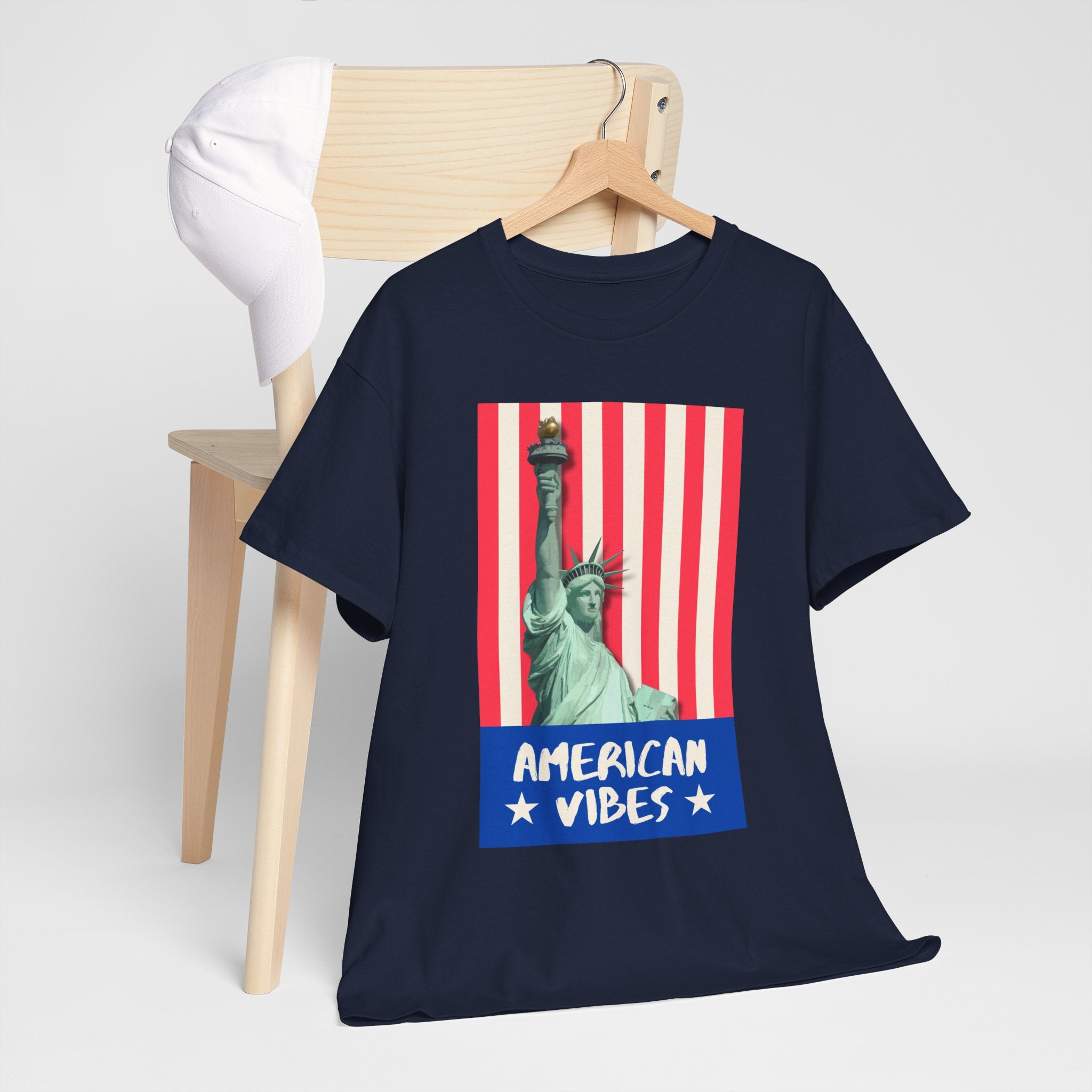American Vibes Unisex Heavy Cotton Tee, Patriotic Shirt, Gift for Veterans, Independence Day Apparel, Summer Casual Wear