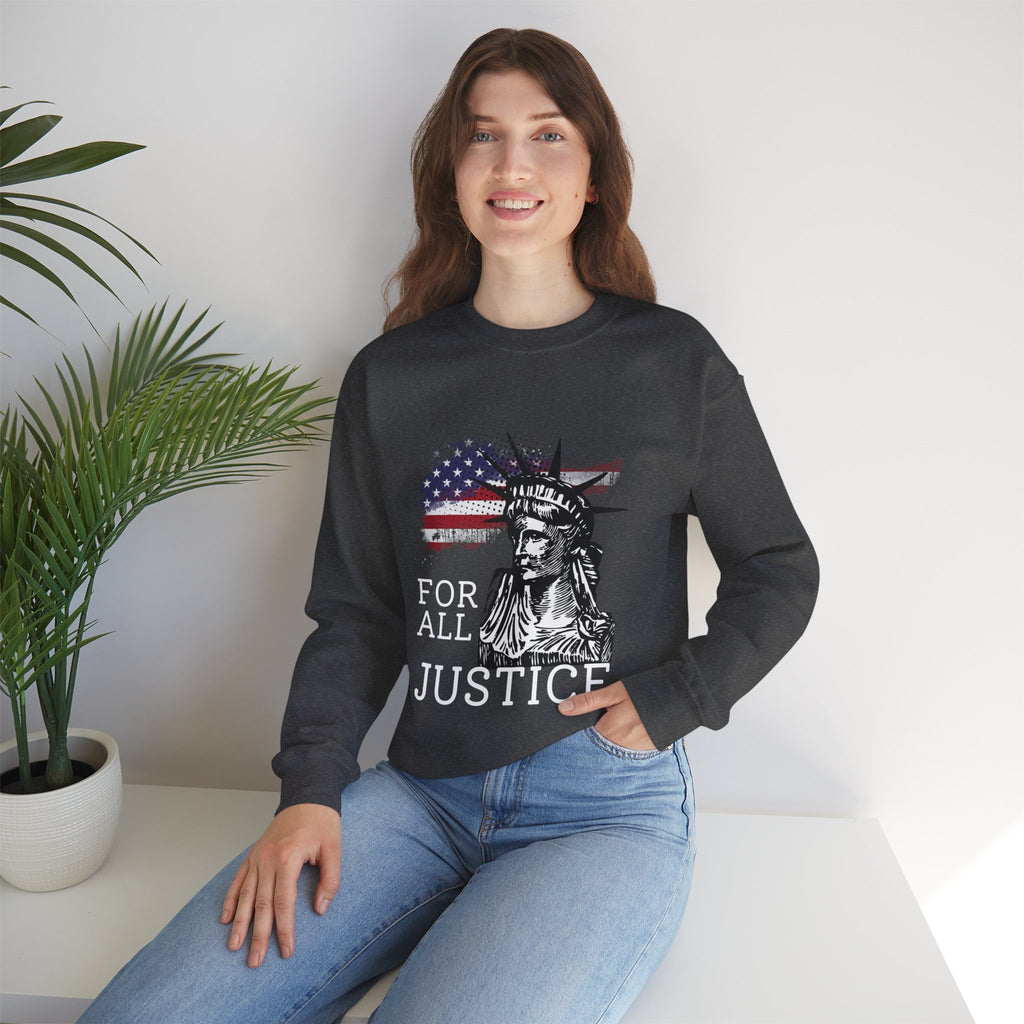 Justice Crewneck Sweatshirt - Unisex Heavy Blend, Patriotic Apparel, Comfortable Gift for Activists, USA Theme, Everyday Wear