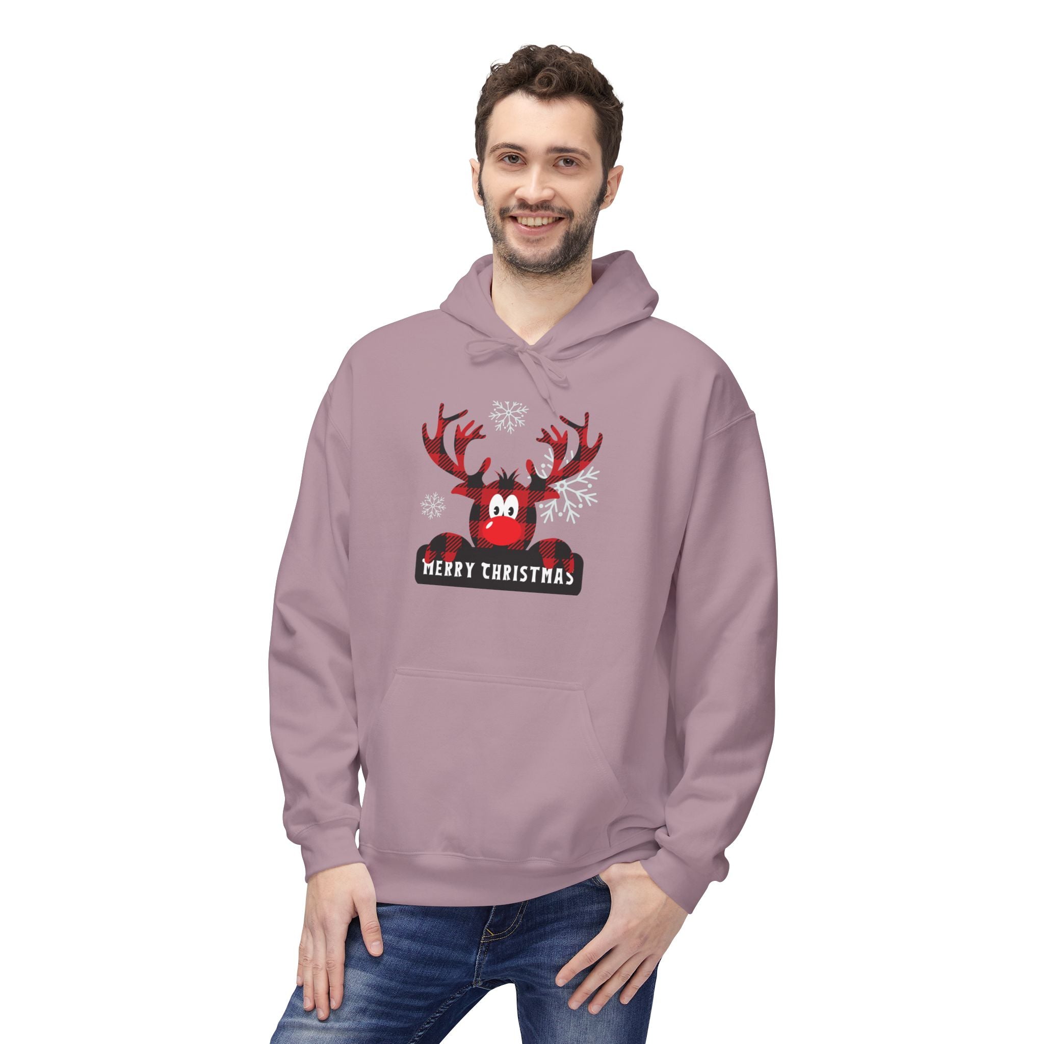 Christmas Reindeer Fleece Hoodie - Unisex, Cozy Winter Wear, Holiday Gift, Festive Apparel, Merry Christmas Hoodie