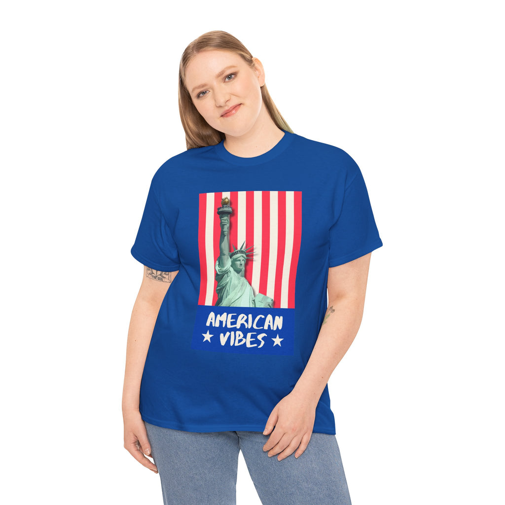 American Vibes Unisex Heavy Cotton Tee, Patriotic Shirt, Gift for Veterans, Independence Day Apparel, Summer Casual Wear
