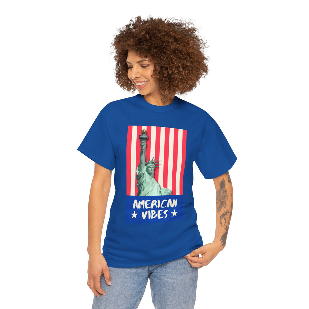 American Vibes Unisex Heavy Cotton Tee, Patriotic Shirt, Gift for Veterans, Independence Day Apparel, Summer Casual Wear
