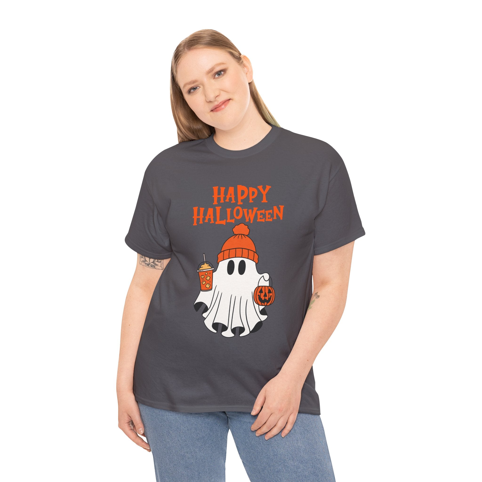 Happy Halloween Ghost Tee, Unisex Cotton T-Shirt, Halloween Apparel, Fall Fashion, Cute Halloween Gift, Ghost Tee