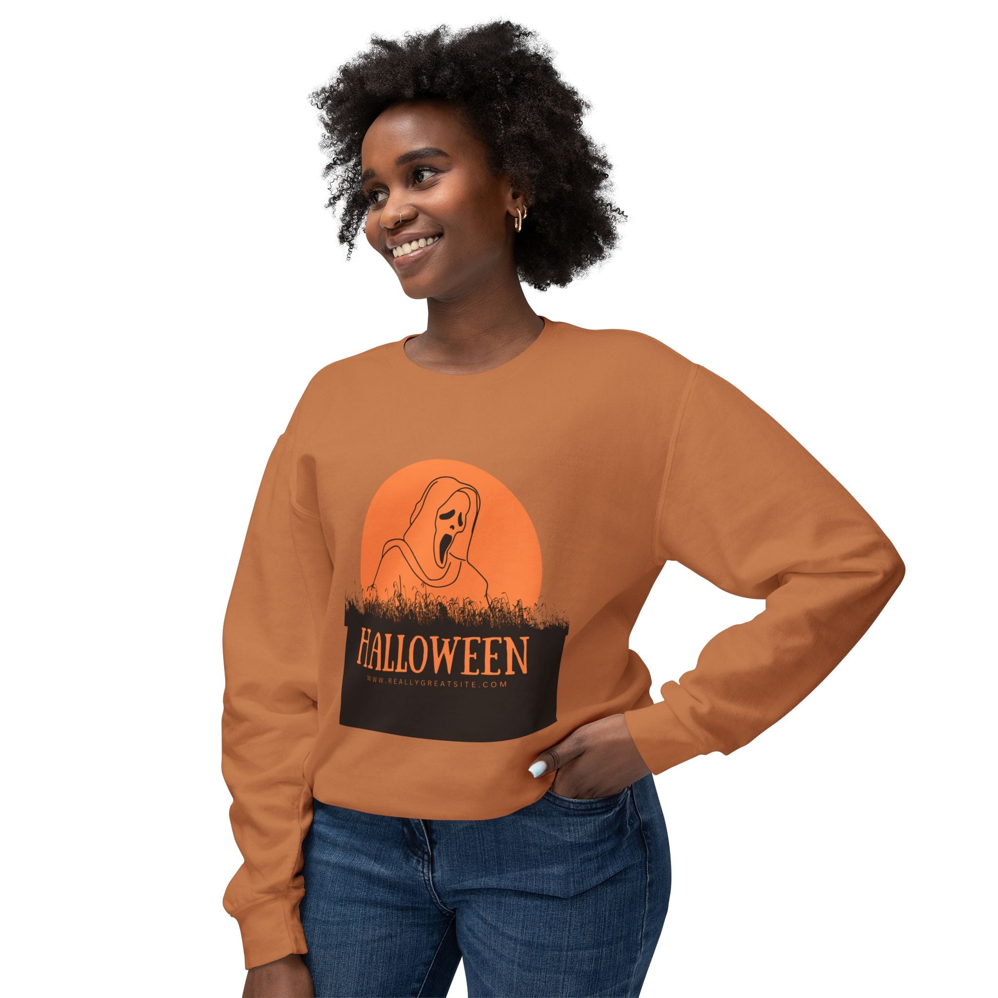 Halloween Ghost Unisex Lightweight Crewneck Sweatshirt, Fall Fashion, Cozy Gift, Halloween Party, Spooky Season Apparel