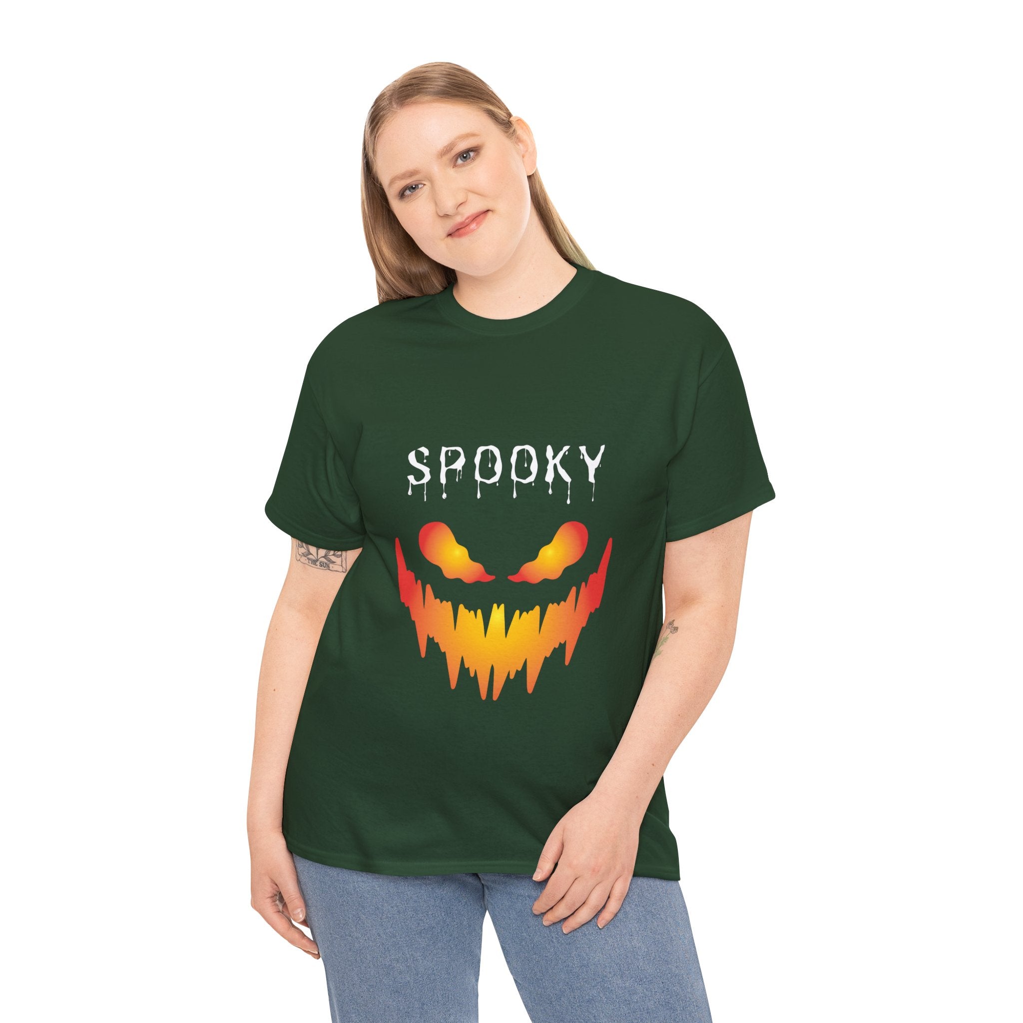 Spooky Unisex Heavy Cotton Tee - Halloween Shirt, Goth Fashion, Casual Wear, Festival Tee, Gift for Horror Fans
