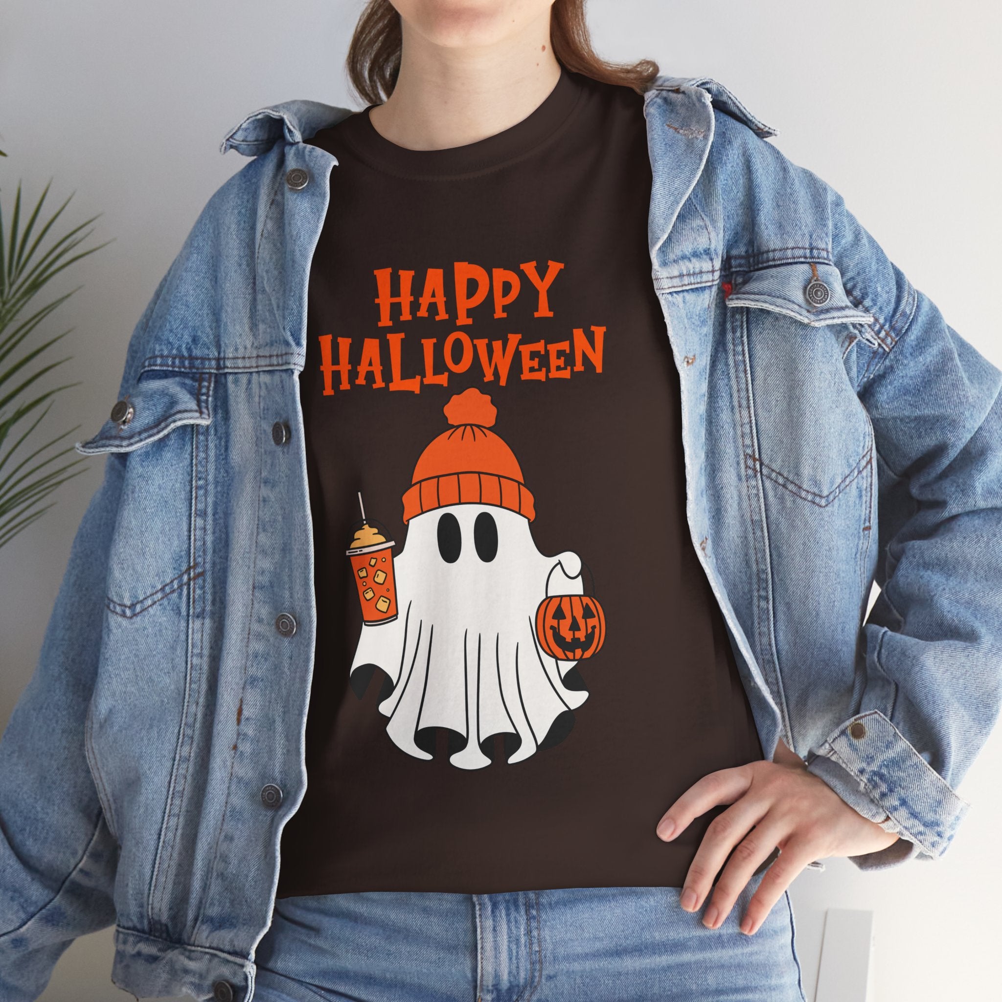 Happy Halloween Ghost Tee, Unisex Cotton T-Shirt, Halloween Apparel, Fall Fashion, Cute Halloween Gift, Ghost Tee