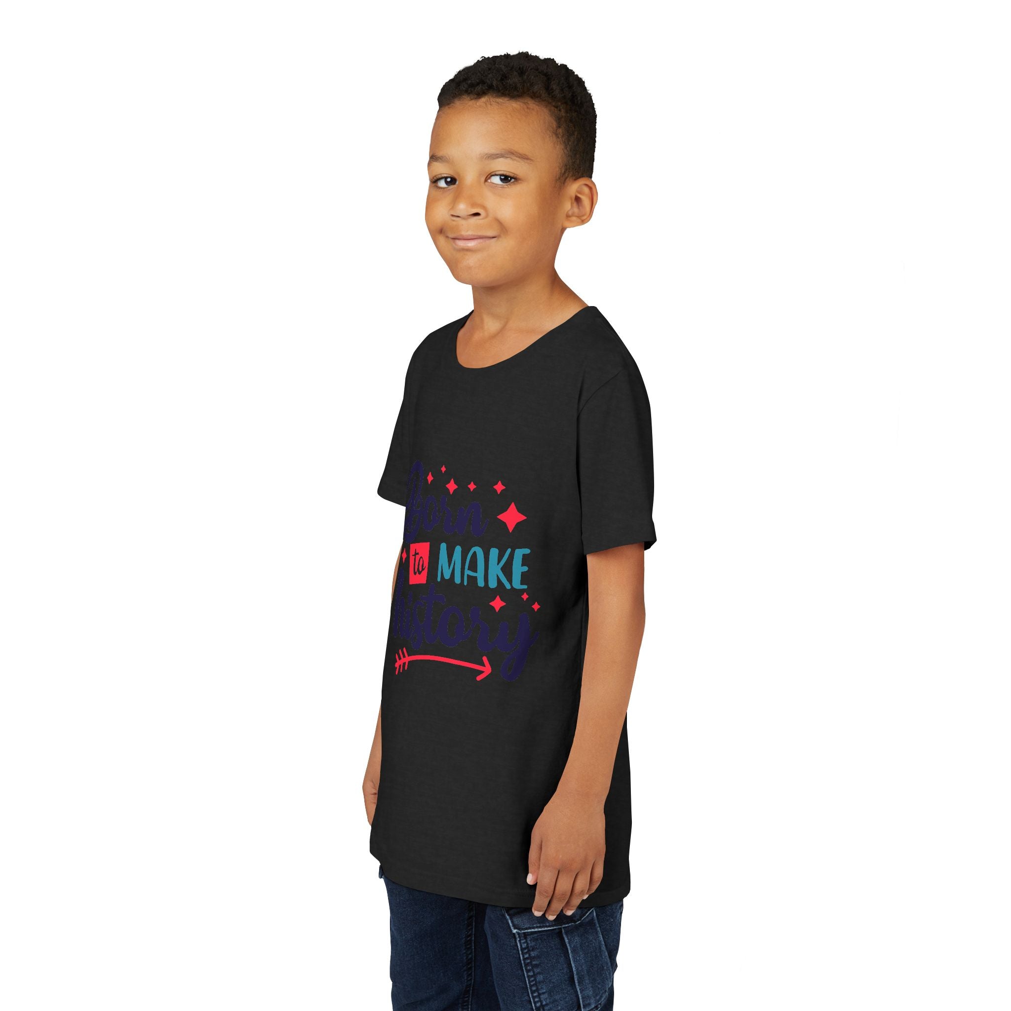 Inspired Youth Short Sleeve Tee: 'Born to Make History' Shirt, Kids Motivational Tee, Birthday Gift, Back to School, Fun Everyday Wear