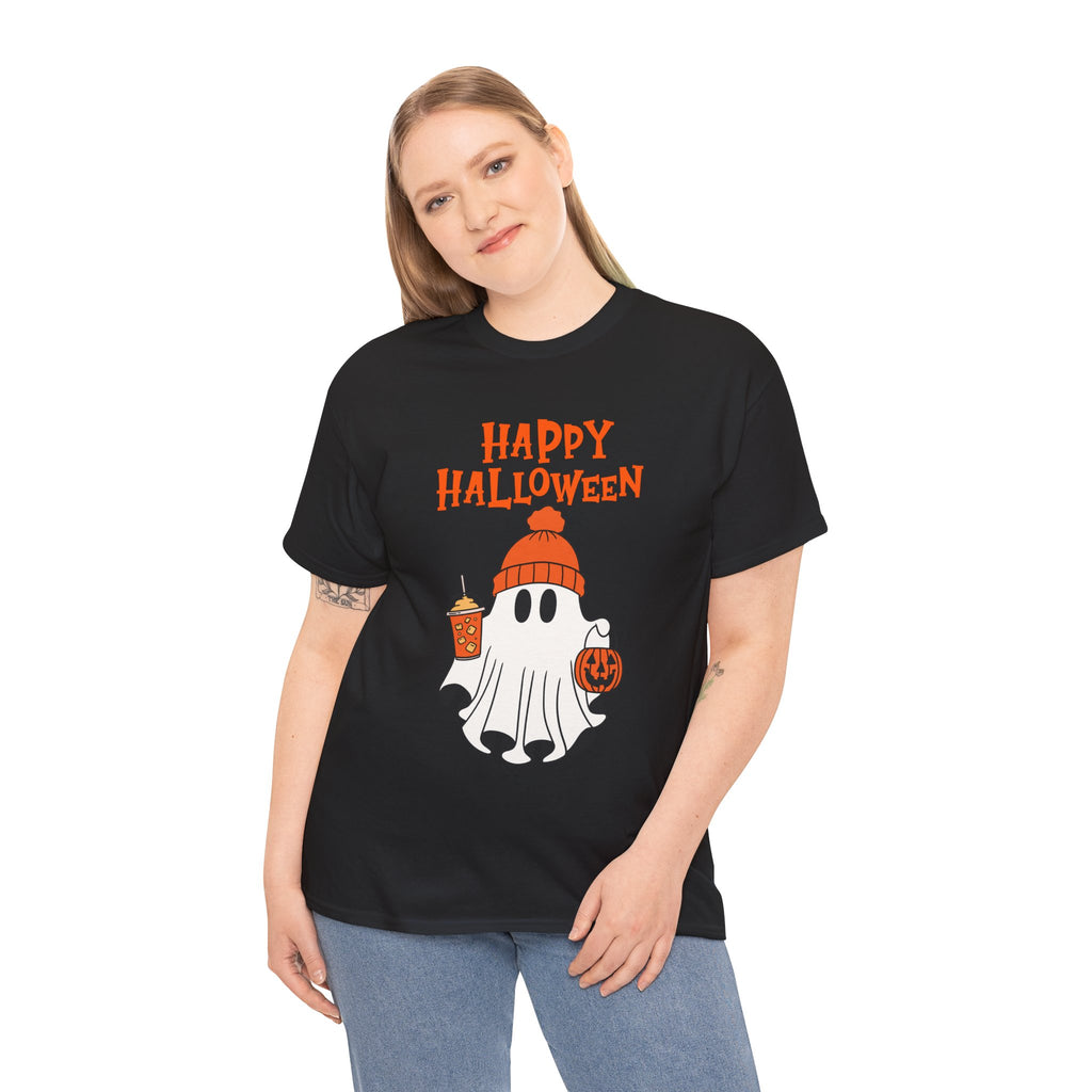Happy Halloween Ghost Tee, Unisex Cotton T-Shirt, Halloween Apparel, Fall Fashion, Cute Halloween Gift, Ghost Tee