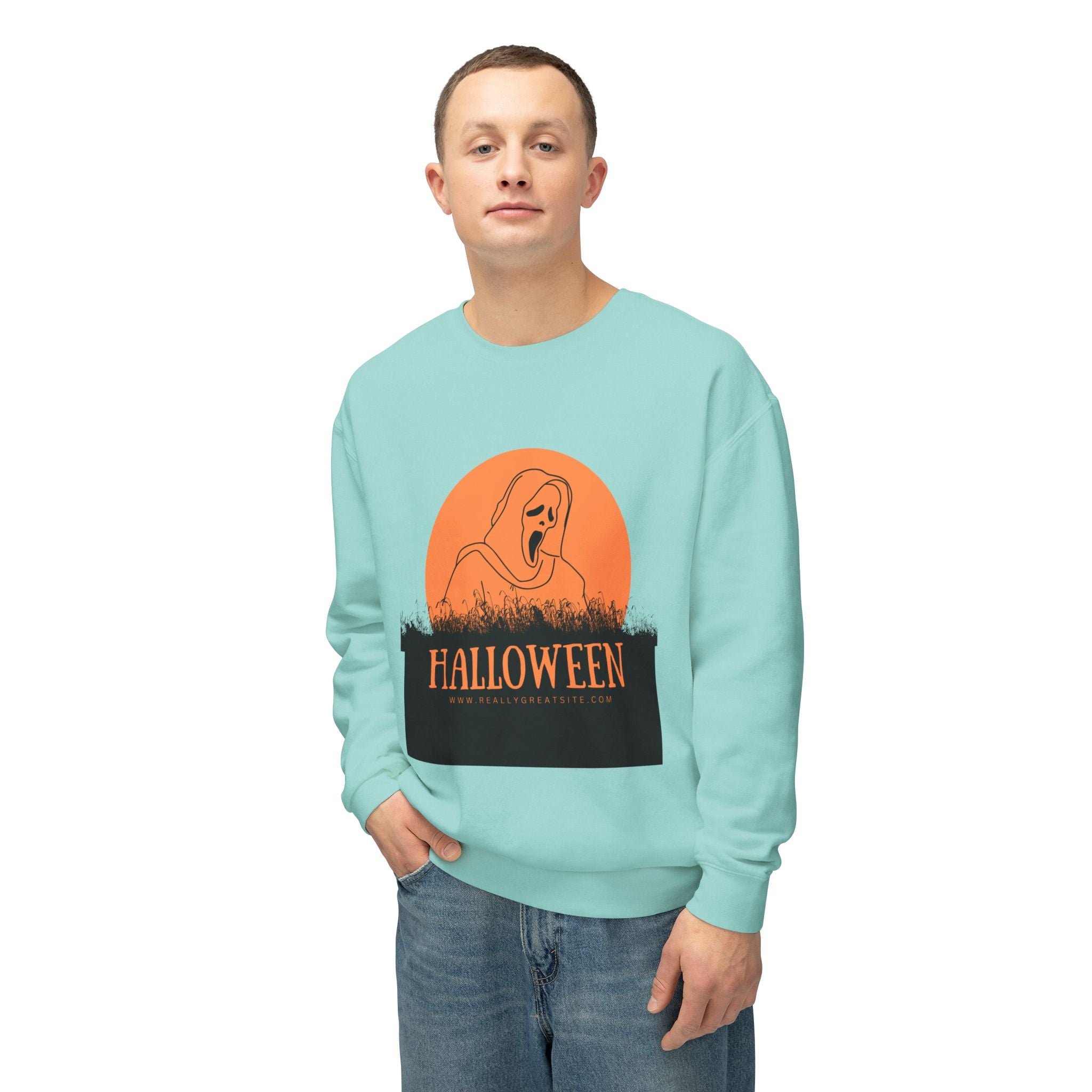 Halloween Ghost Unisex Lightweight Crewneck Sweatshirt, Fall Fashion, Cozy Gift, Halloween Party, Spooky Season Apparel