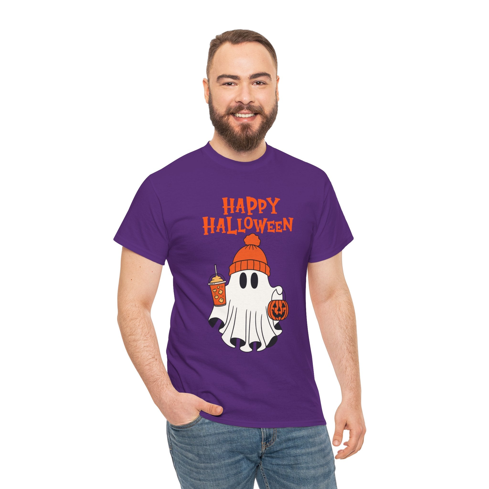 Happy Halloween Ghost Tee, Unisex Cotton T-Shirt, Halloween Apparel, Fall Fashion, Cute Halloween Gift, Ghost Tee