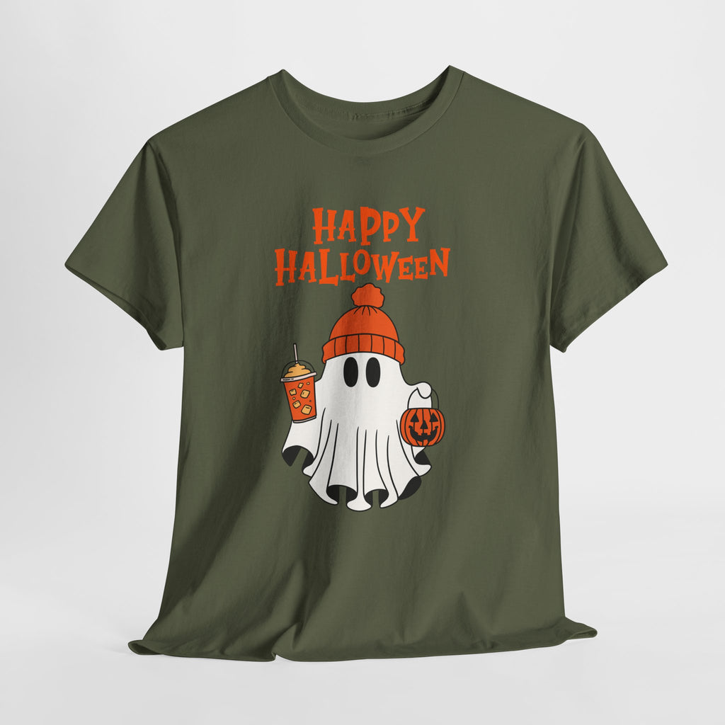 Happy Halloween Ghost Tee, Unisex Cotton T-Shirt, Halloween Apparel, Fall Fashion, Cute Halloween Gift, Ghost Tee