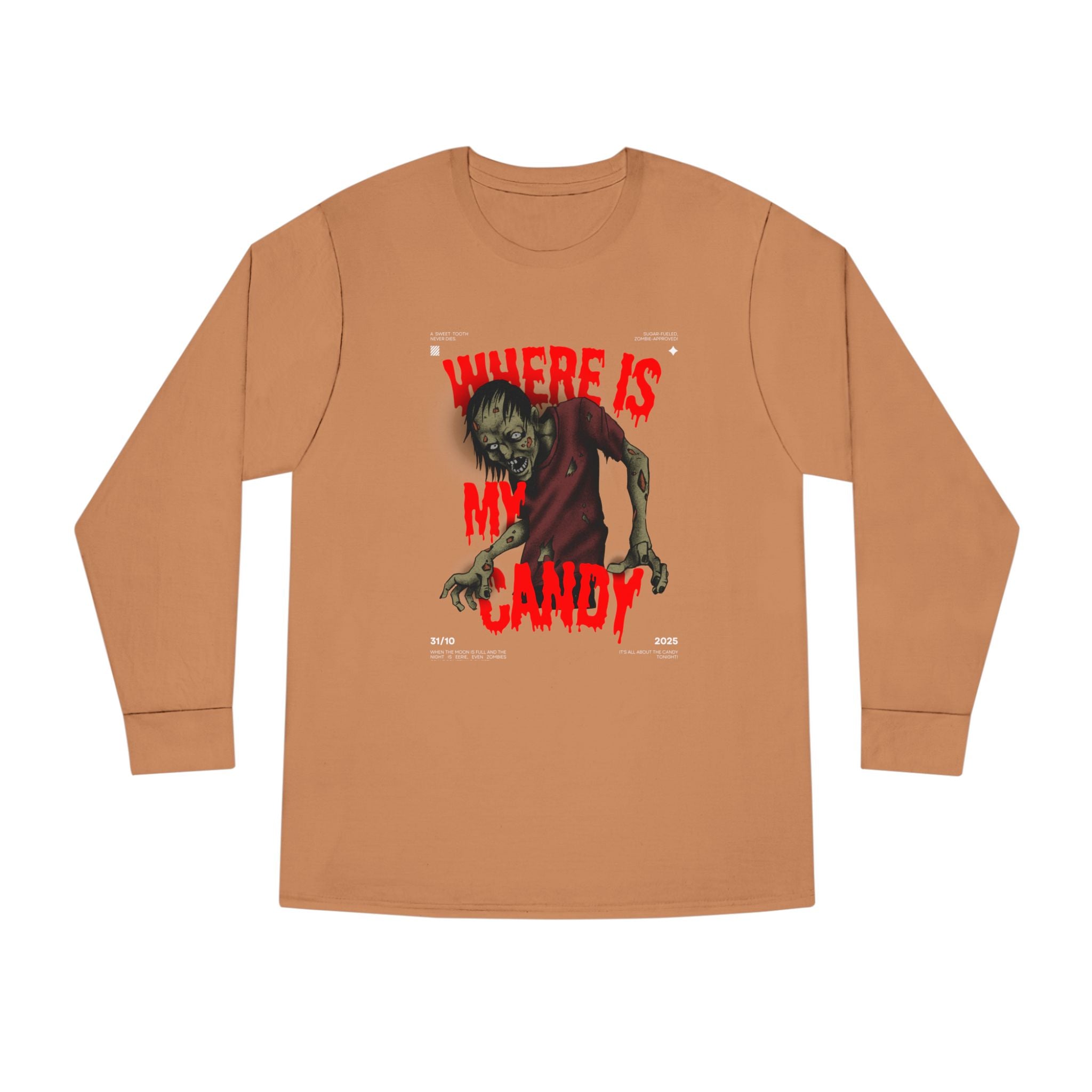 Zombie-Themed Long Sleeve Tee - Perfect for Halloween, Gifts, Horror Fans, Costume Parties, Spooky Season