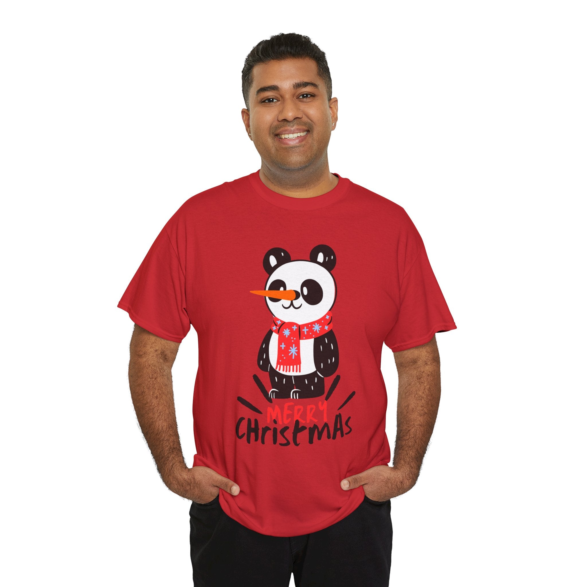 Cute Merry Christmas Panda Tee for Holiday Cheer, Unisex Cotton T-Shirt, Fun Gift for Him & Her, Christmas Apparel, Winter Gathering