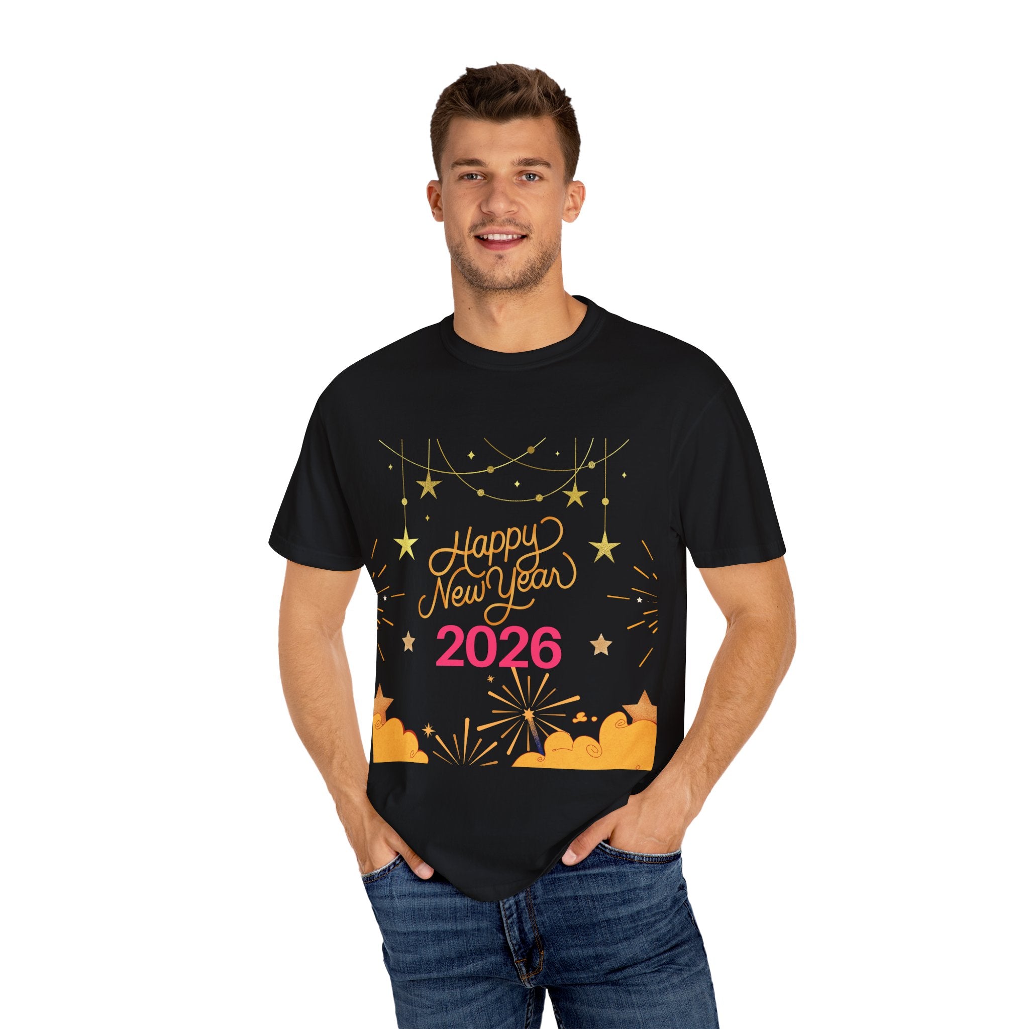 New Year Celebration T-Shirt | Unisex Garment-Dyed Tee with Happy New Year 2026 Design, Festive Apparel, Holiday Gift, Party Wear
