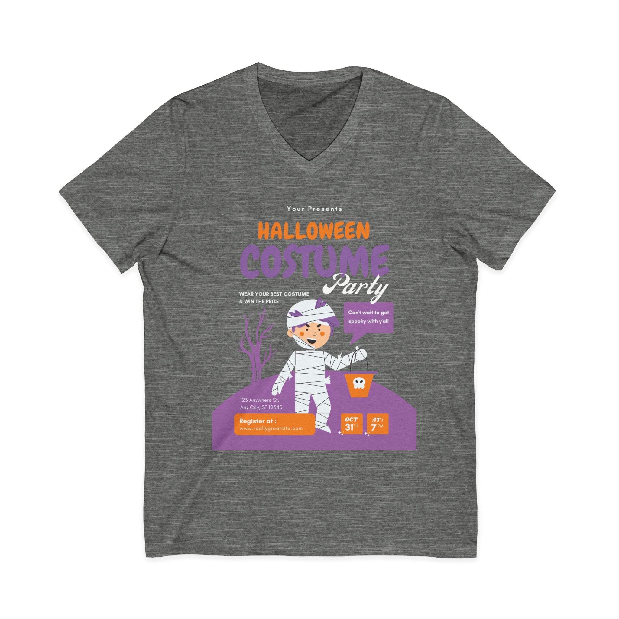 Halloween Costume Unisex V-Neck Tee, Spooky T-Shirt, Fall Apparel, Cozy Costume Top, Ghostly Fashion, Halloween Gift