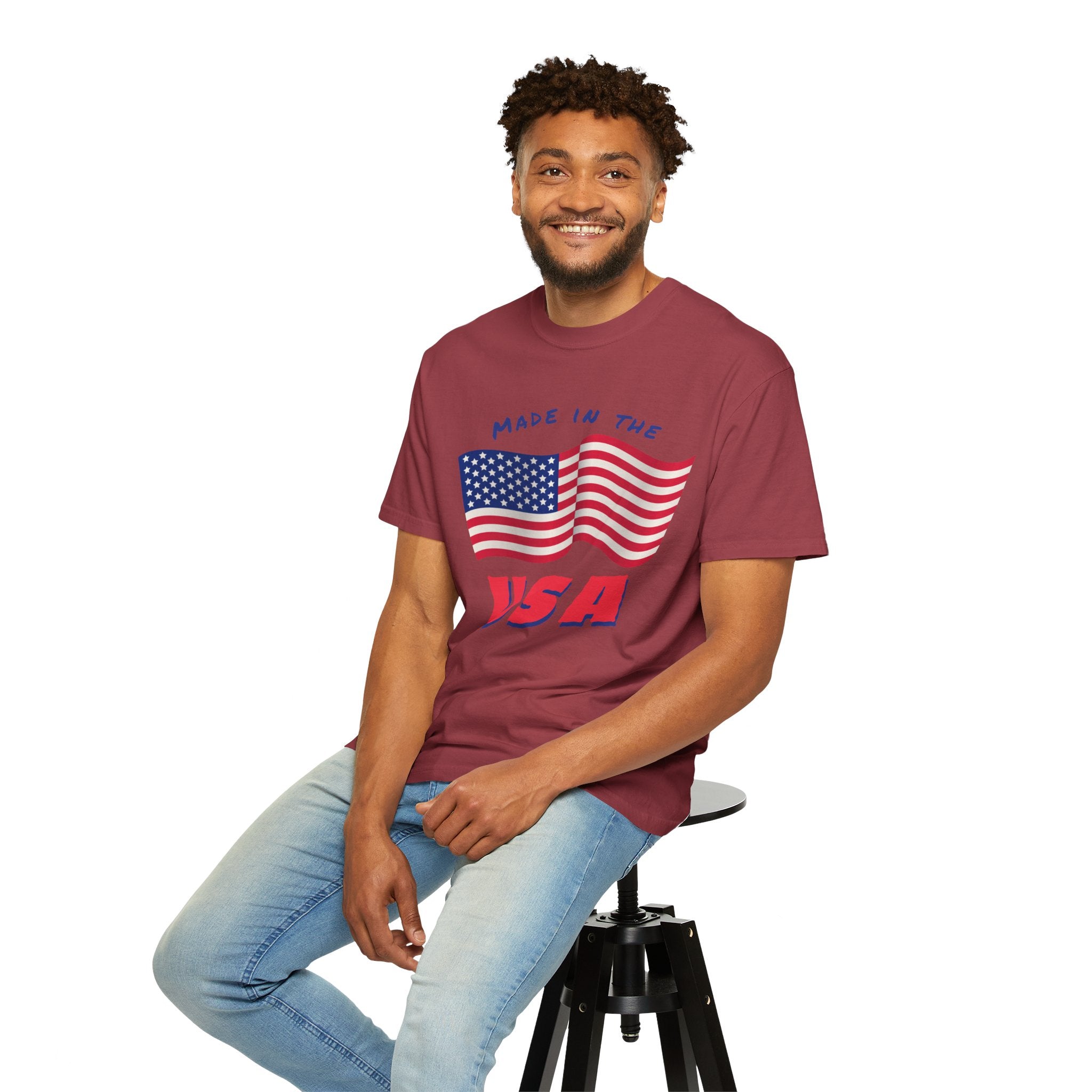 Patriotic T-Shirt for Celebrations, Made in the USA Tee, Unisex Garment-Dyed Shirt, July 4th Apparel, Red White Blue Tee