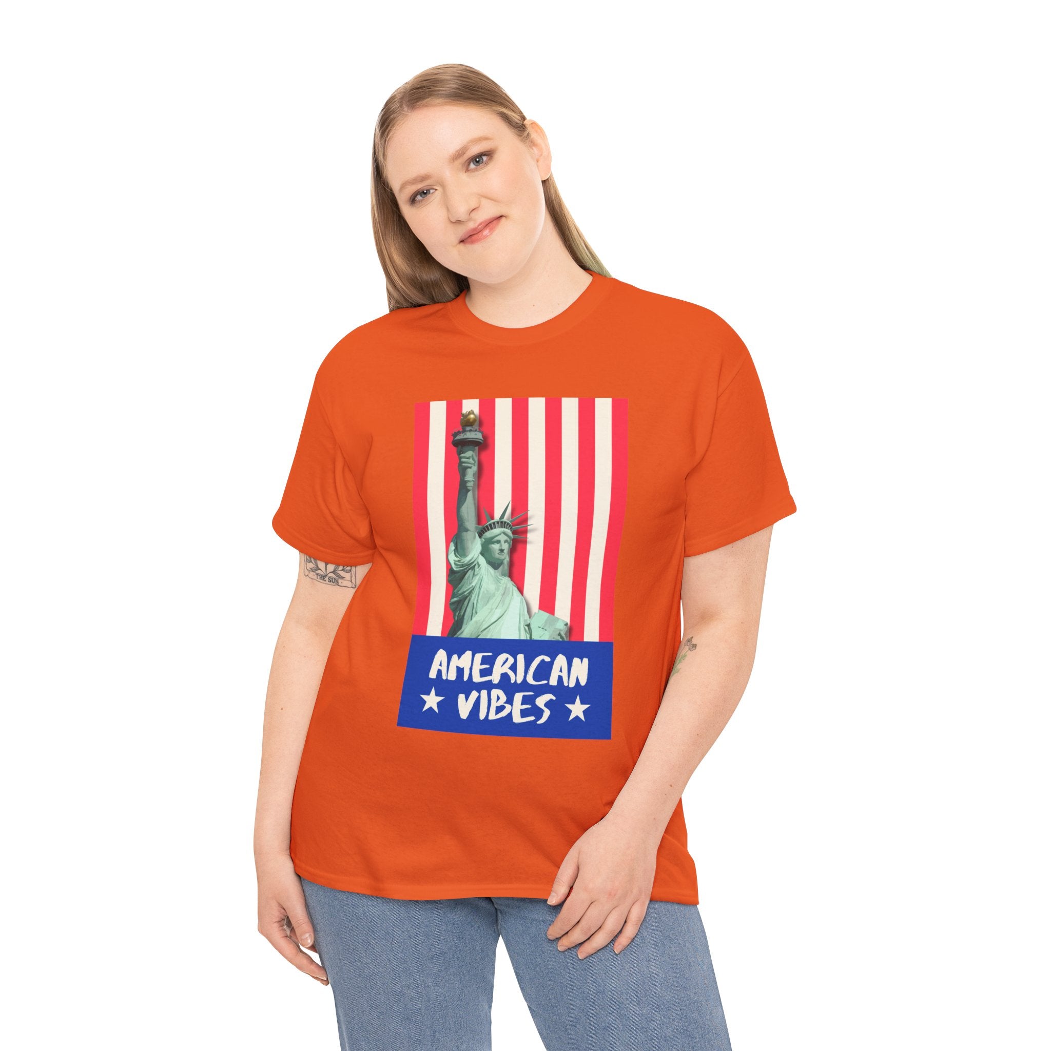 American Vibes Unisex Heavy Cotton Tee, Patriotic Shirt, Gift for Veterans, Independence Day Apparel, Summer Casual Wear