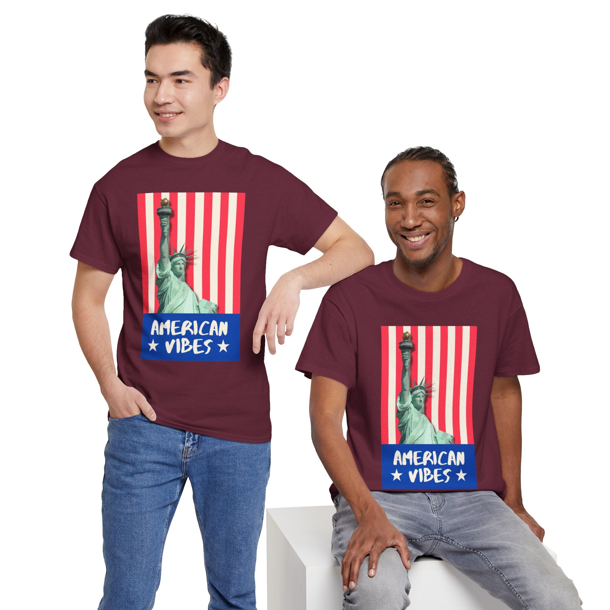 American Vibes Unisex Heavy Cotton Tee, Patriotic Shirt, Gift for Veterans, Independence Day Apparel, Summer Casual Wear